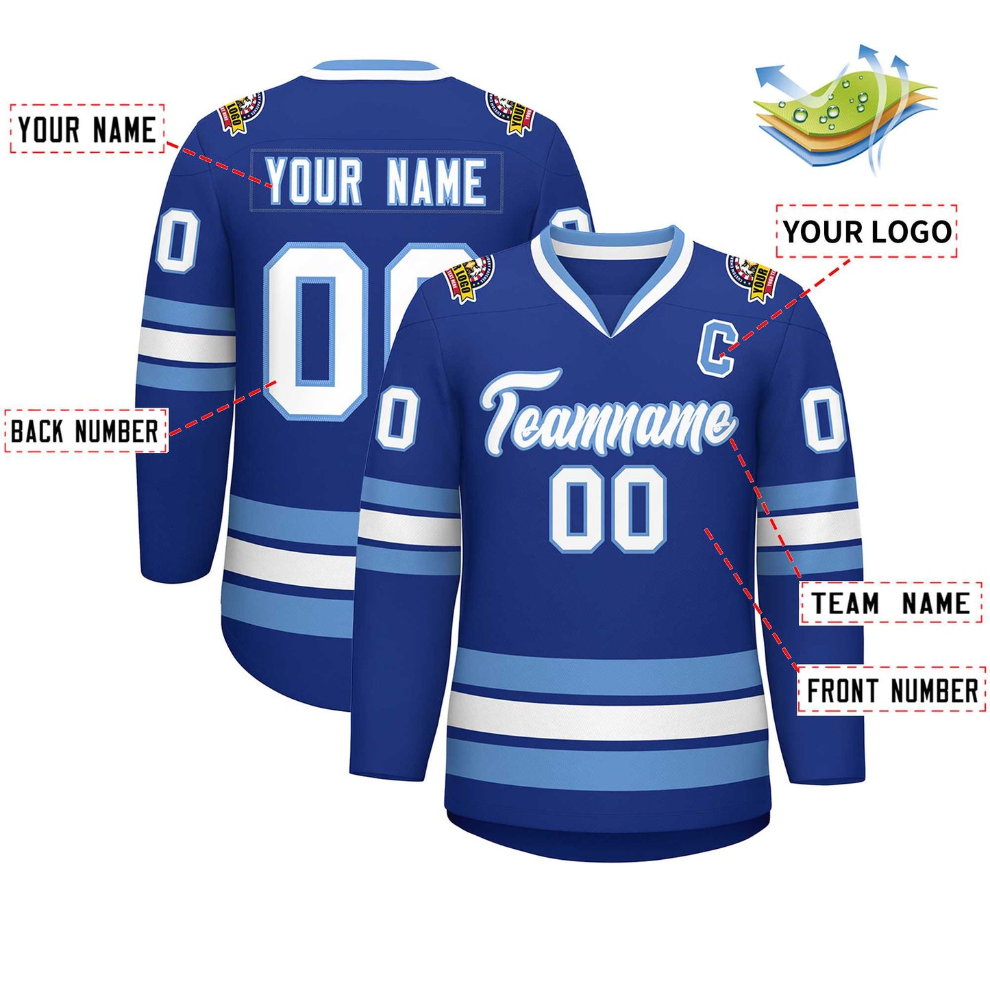 Custom Royal White-Light Blue Classic Style Hockey Jersey Limited