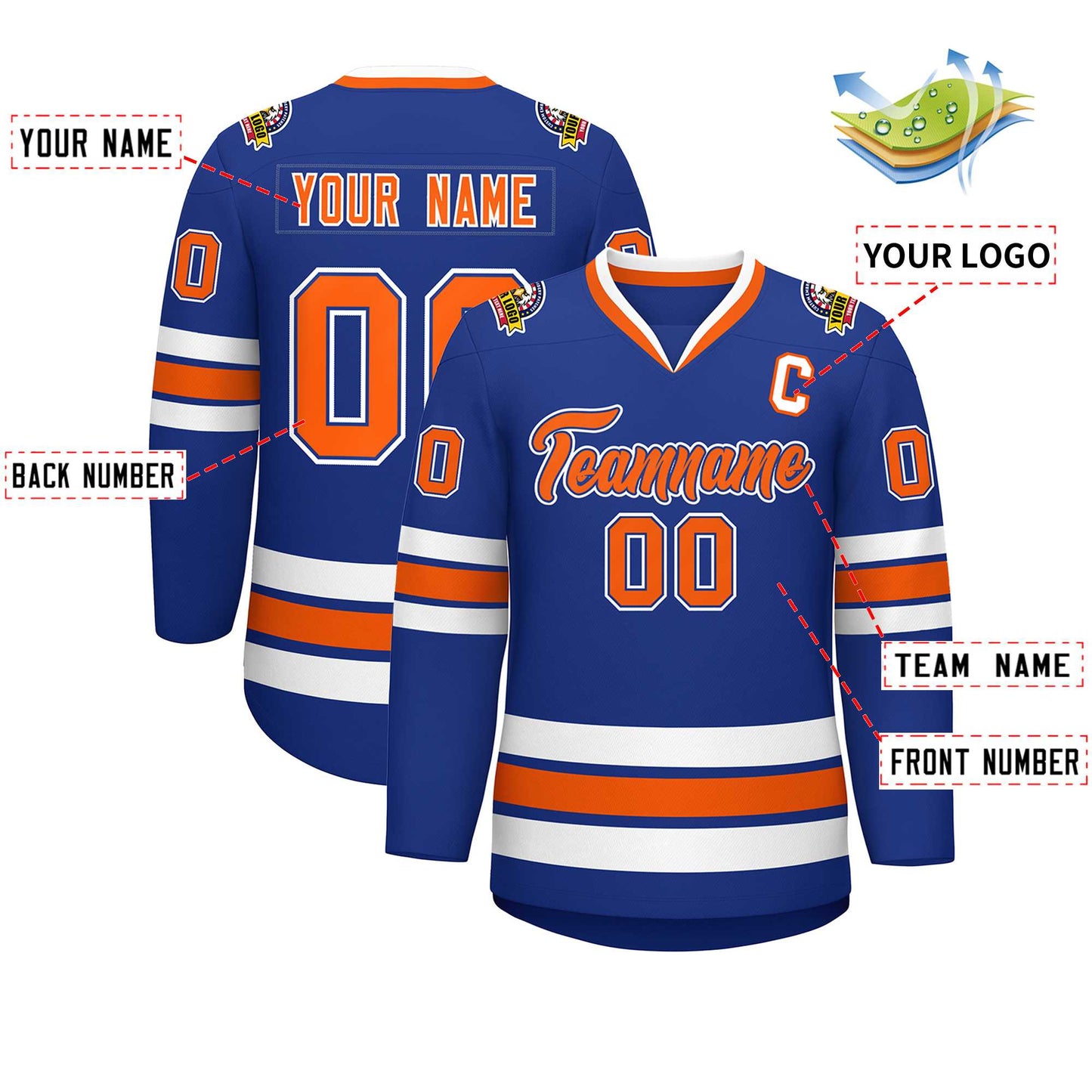 Custom Royal Orange Royal-White Classic Style Hockey Jersey Limited