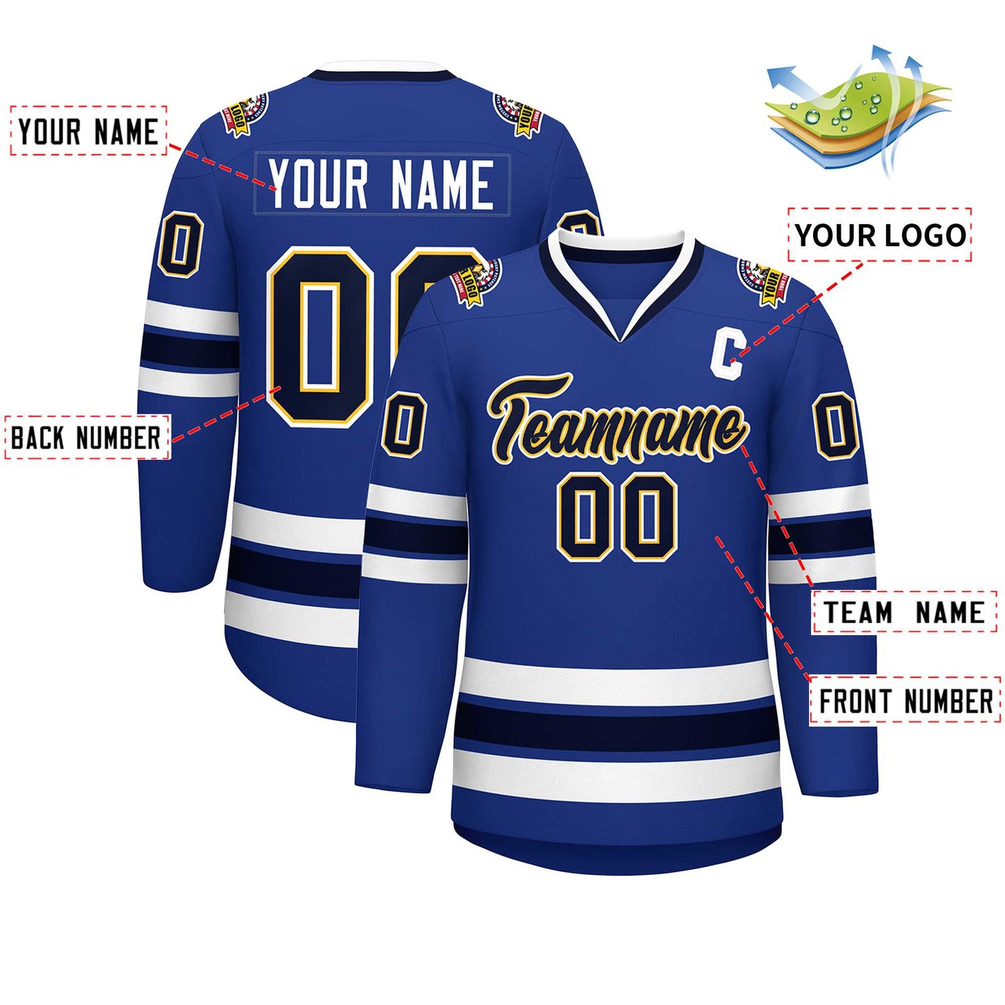 Custom Royal Navy Gold-White Classic Style Hockey Jersey Limited