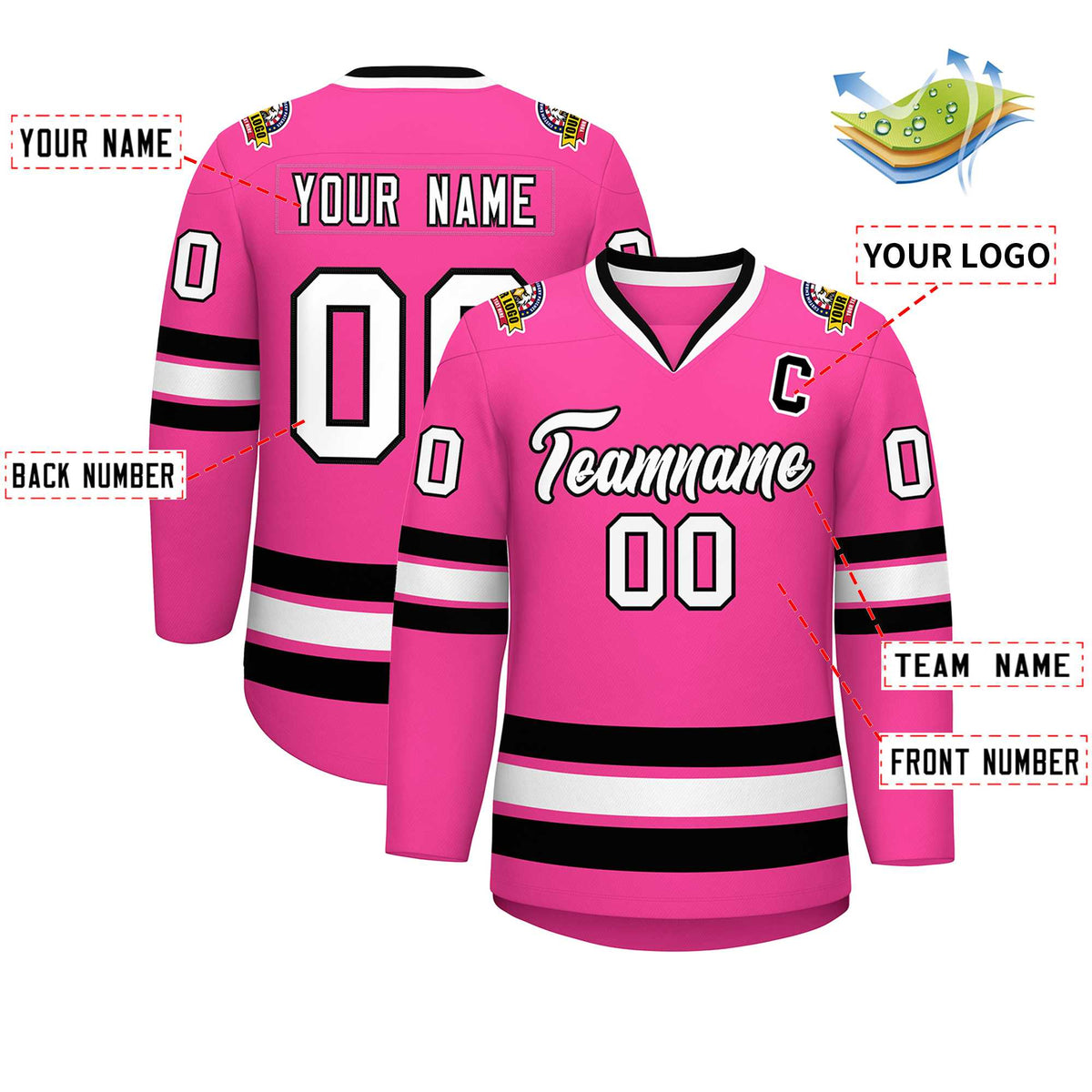 Custom Pink White-Black Classic Style Hockey Jersey Limited
