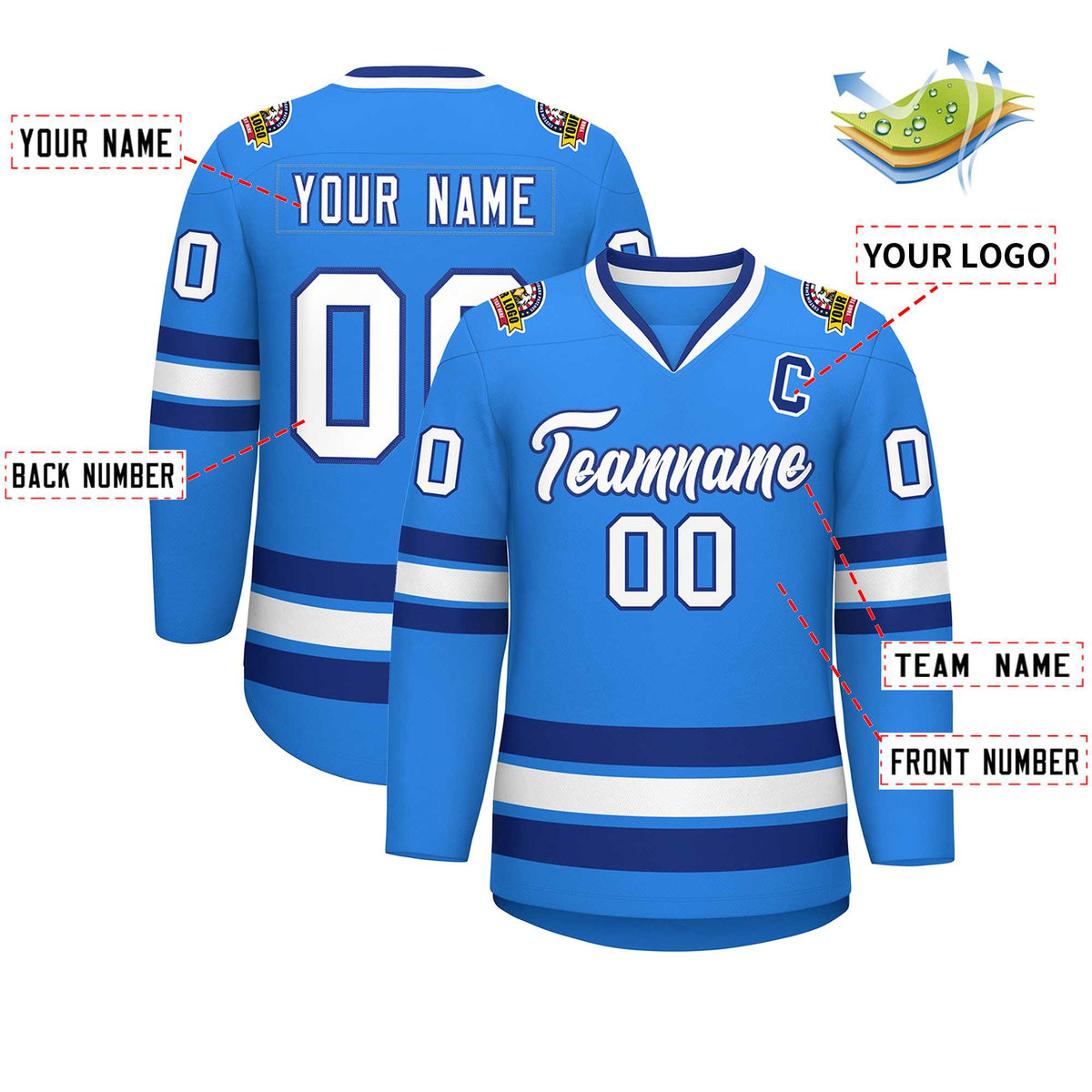 Custom Powder Blue White-Royal Classic Style Hockey Jersey Limited