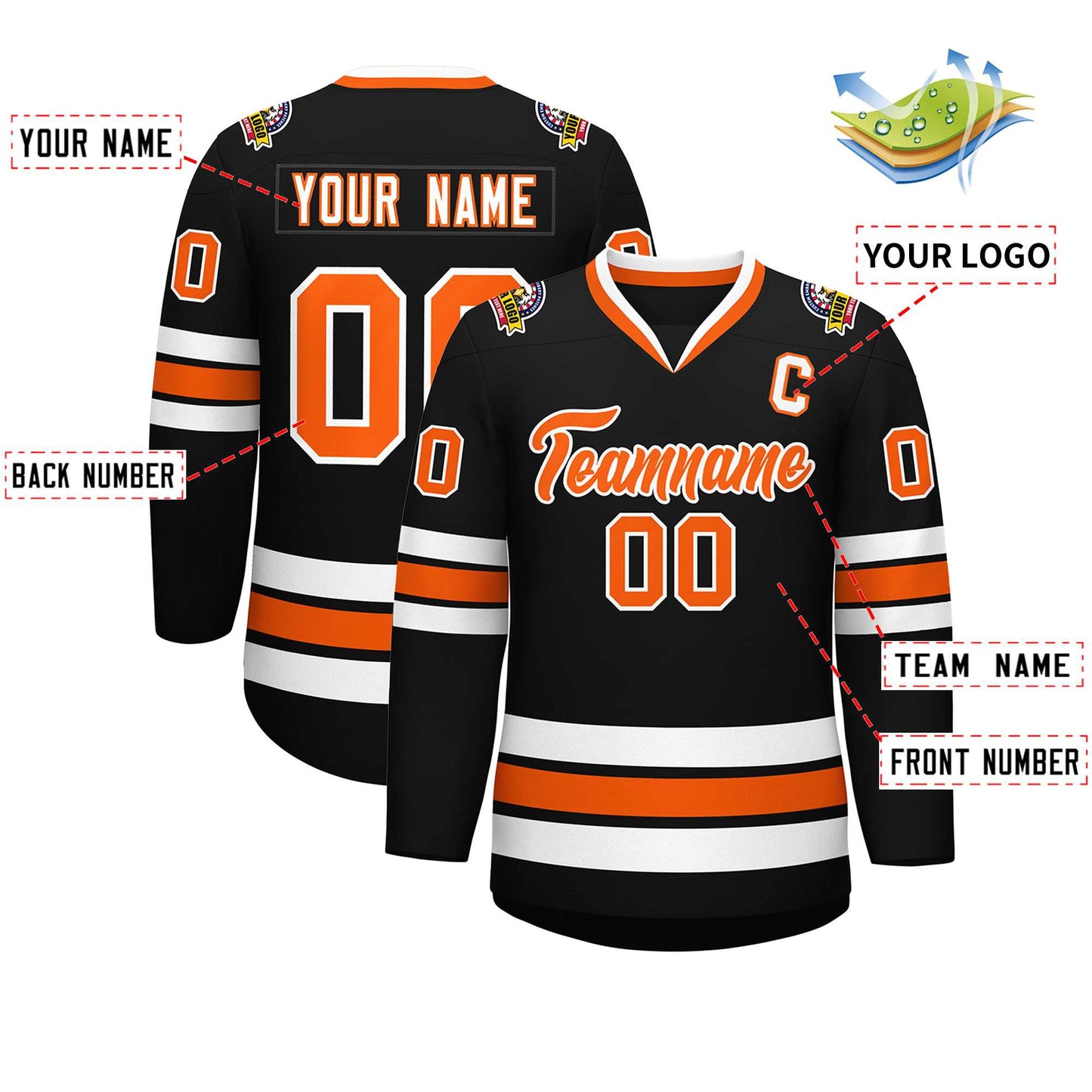 Custom Black Orange-White Classic Style Hockey Jersey Limited
