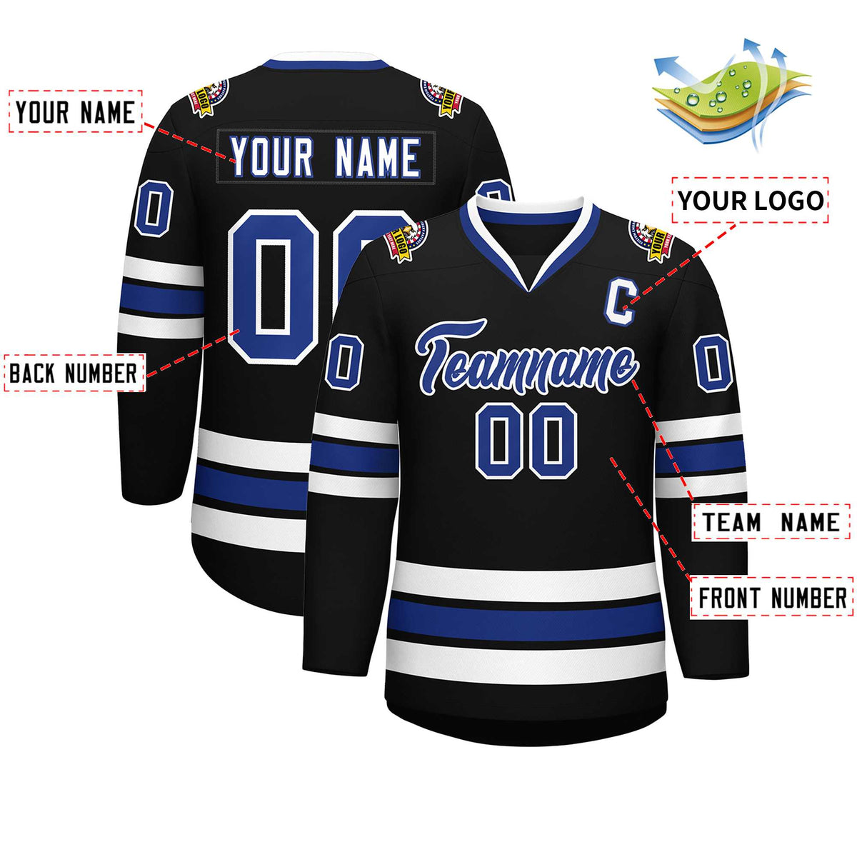 Custom Black Royal-White Classic Style Hockey Jersey Limited