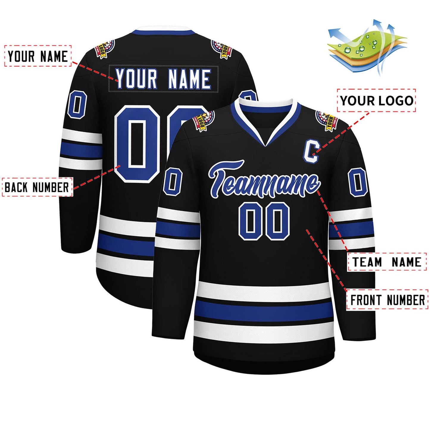 Custom Black Royal-White Classic Style Hockey Jersey Limited