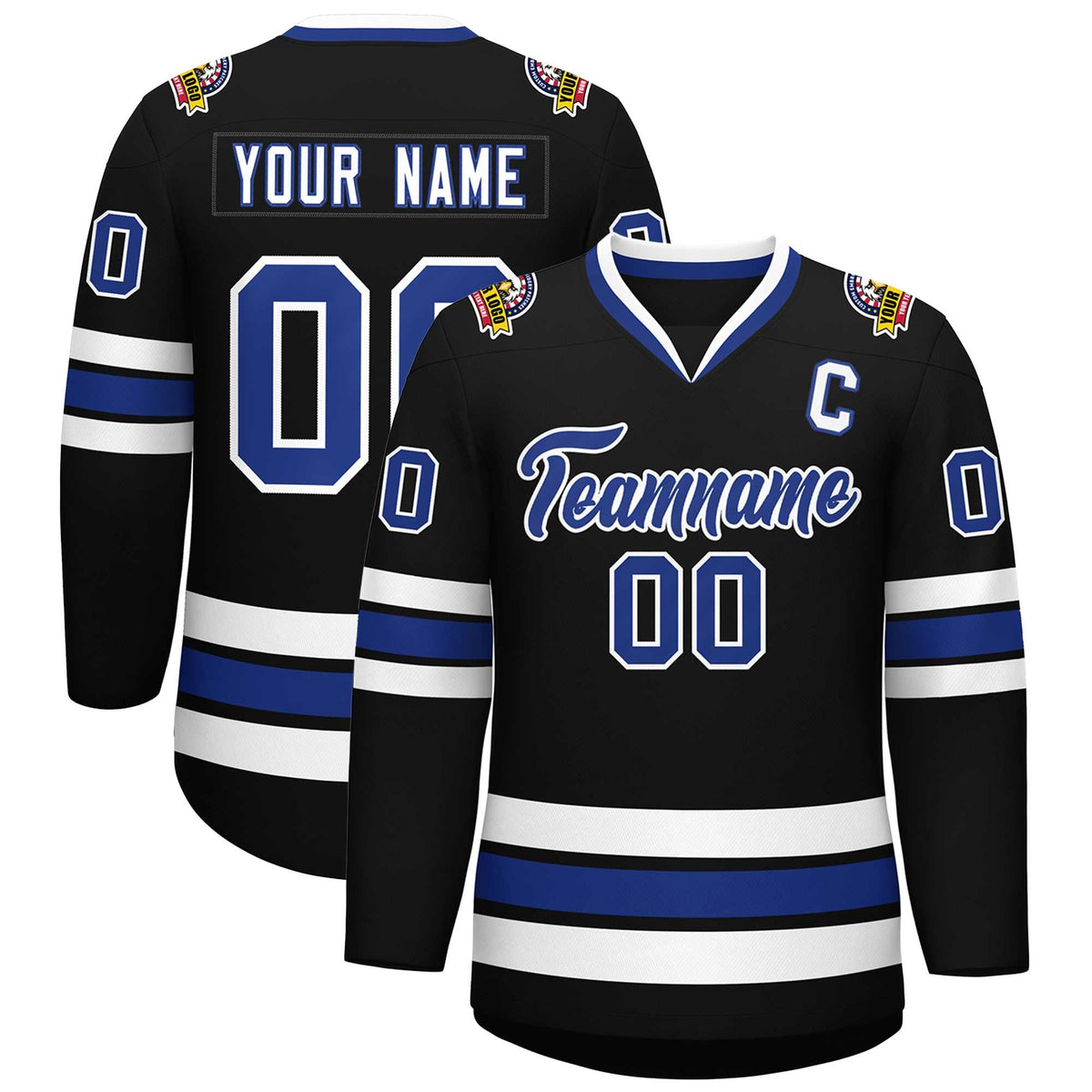 Custom Black Royal-White Classic Style Hockey Jersey