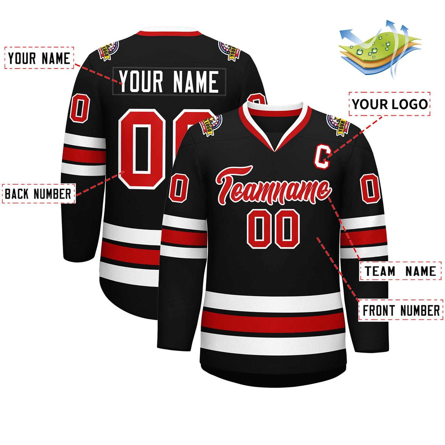 Custom Black Red-White Classic Style Hockey Jersey Limited