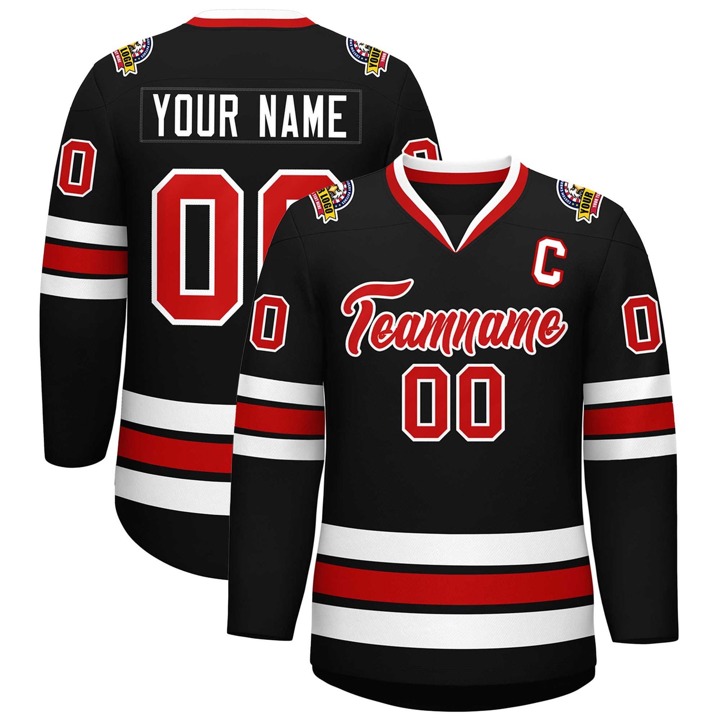 Custom Black Red-White Classic Style Hockey Jersey