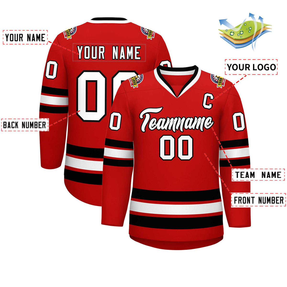 Custom Red White-Black Classic Style Hockey Jersey Limited