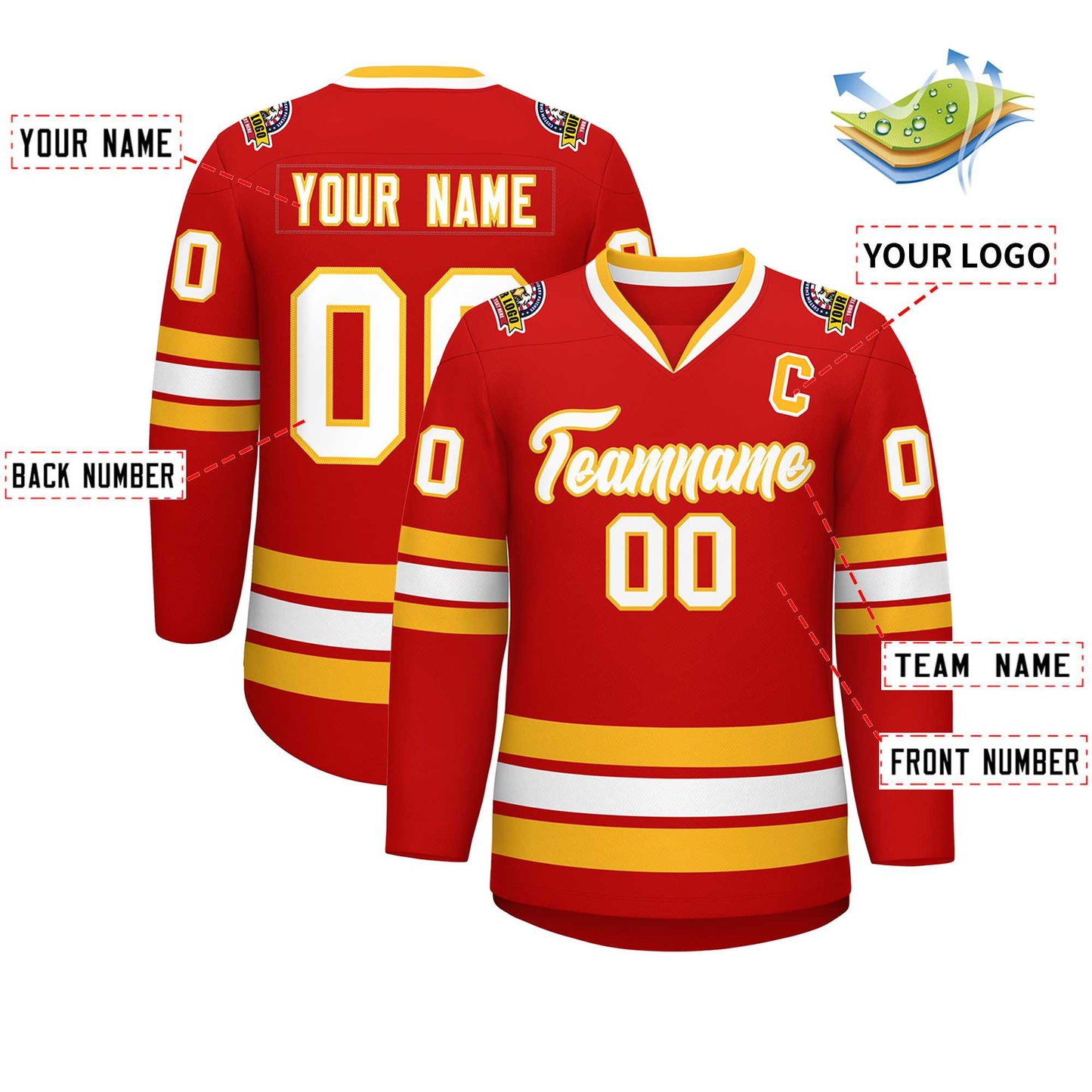 Custom Red White-Gold Classic Style Hockey Jersey Limited