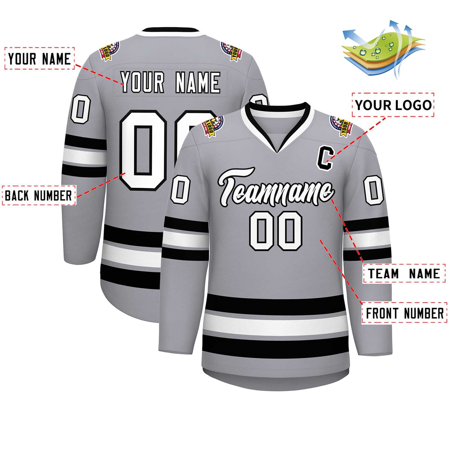 Custom Gray White-Black Classic Style Hockey Jersey Limited