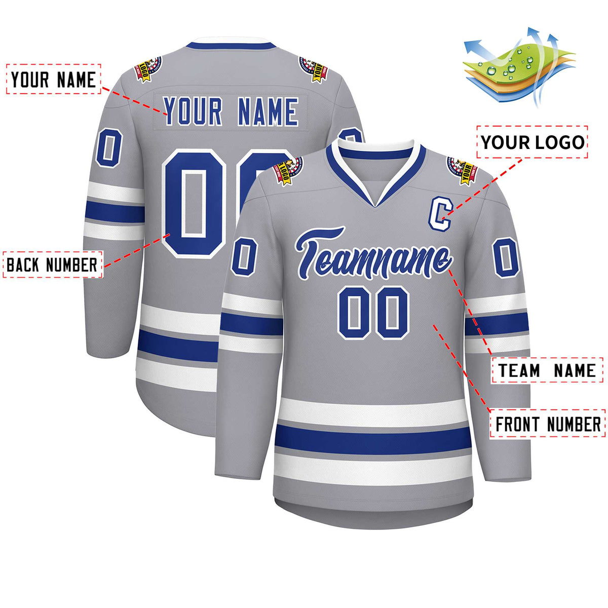 Custom Gray Royal-White Classic Style Hockey Jersey Limited