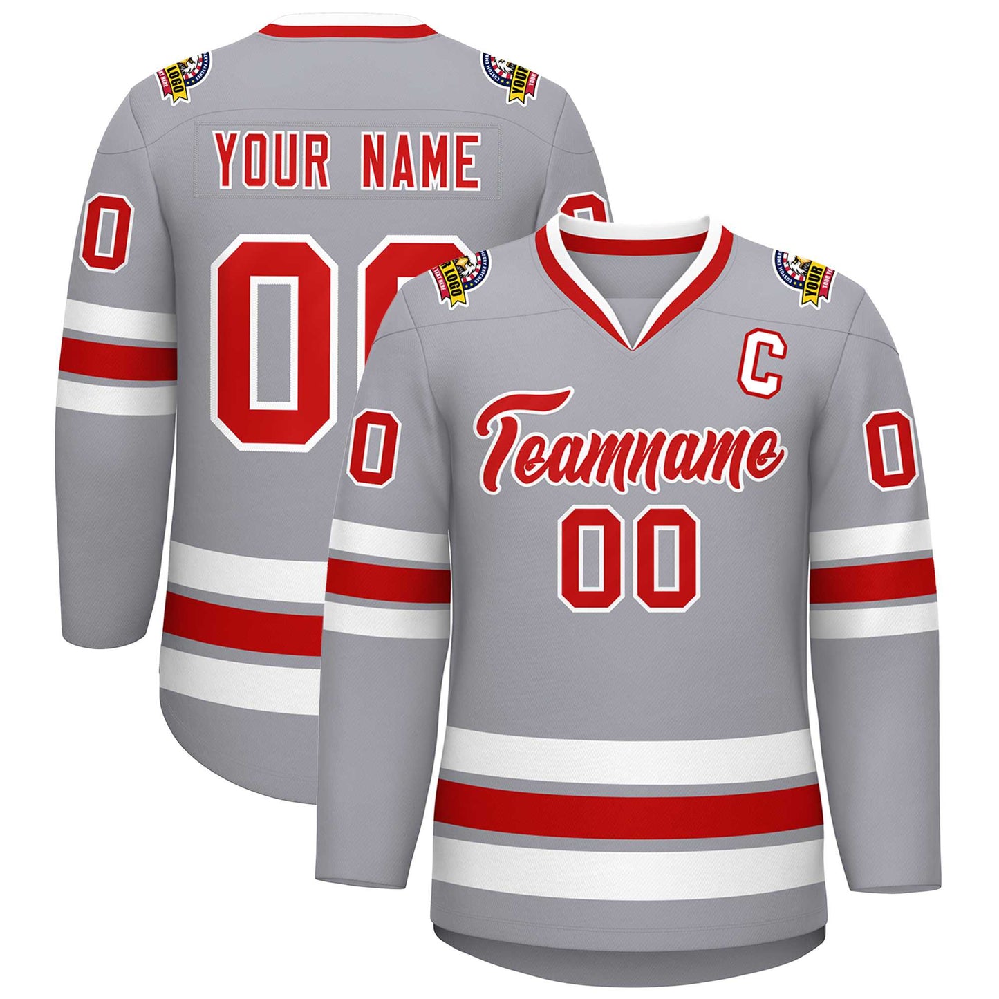 Custom Gray Red-White Classic Style Hockey Jersey