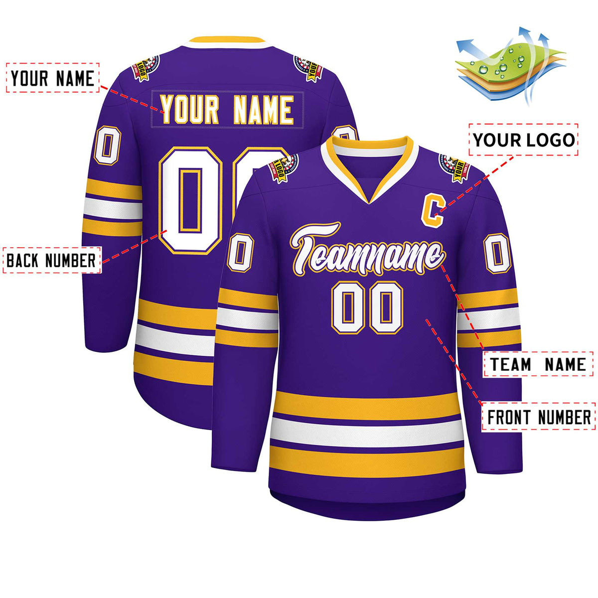 Custom Purple White Purple-Gold Classic Style Hockey Jersey Limited