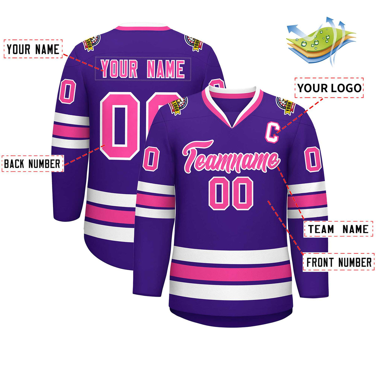 Custom Purple Pink-White Classic Style Hockey Jersey Limited