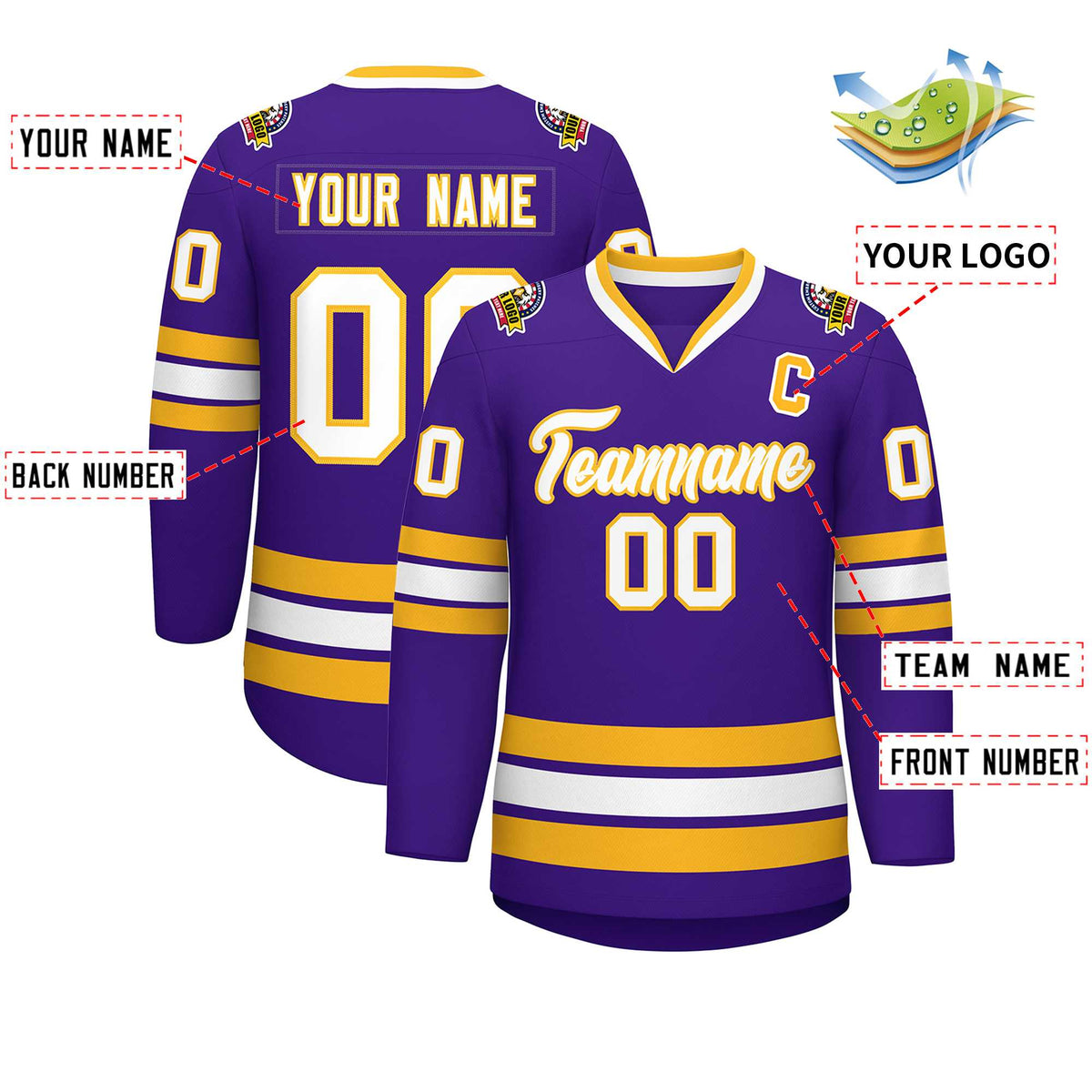 Custom Purple White-Gold Classic Style Hockey Jersey Limited