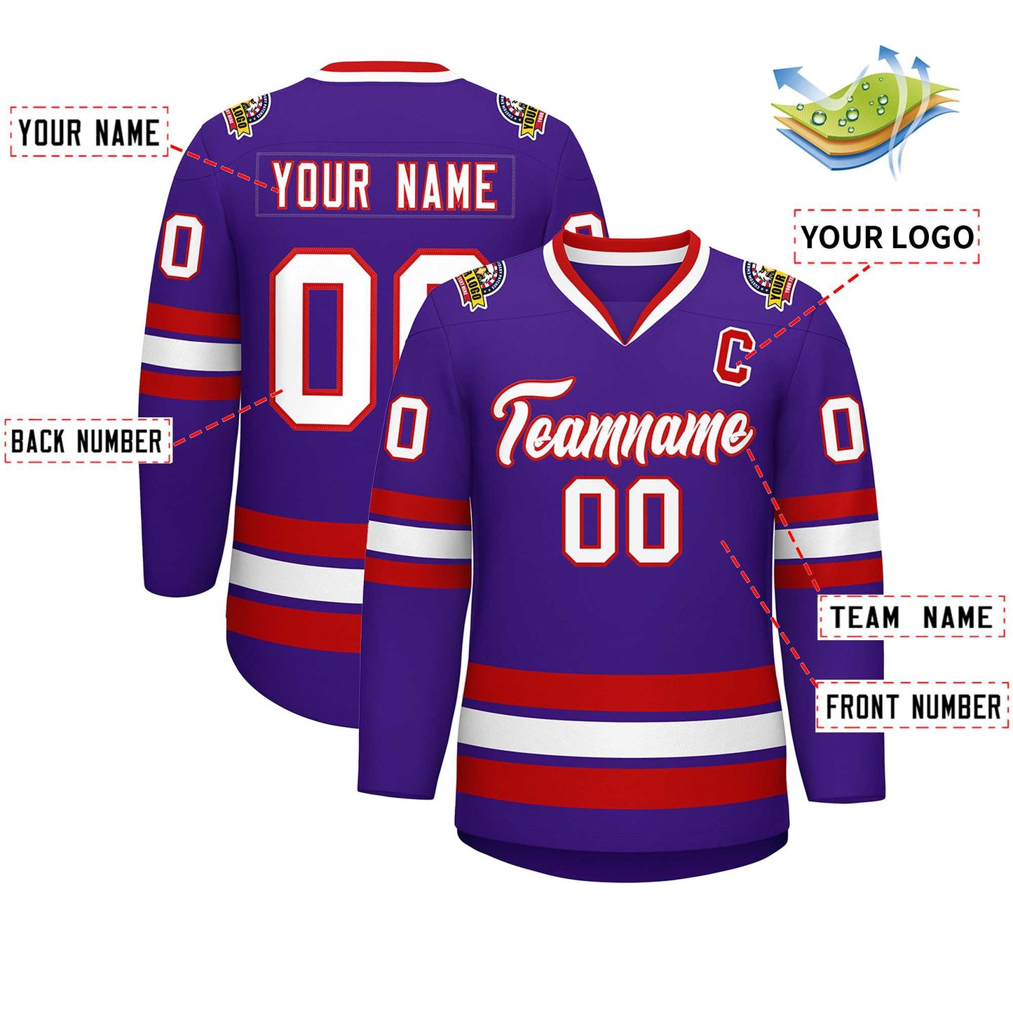 Custom Purple White-Red Classic Style Hockey Jersey Limited