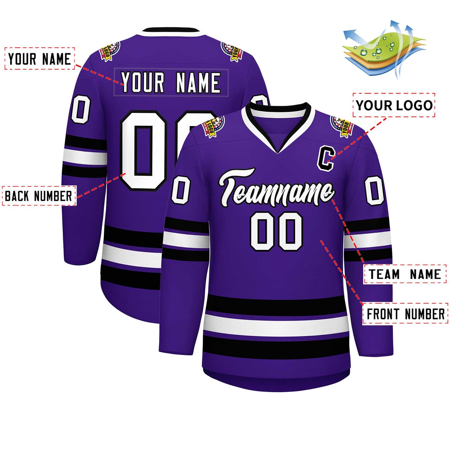 Custom Purple White-Black Classic Style Hockey Jersey Limited