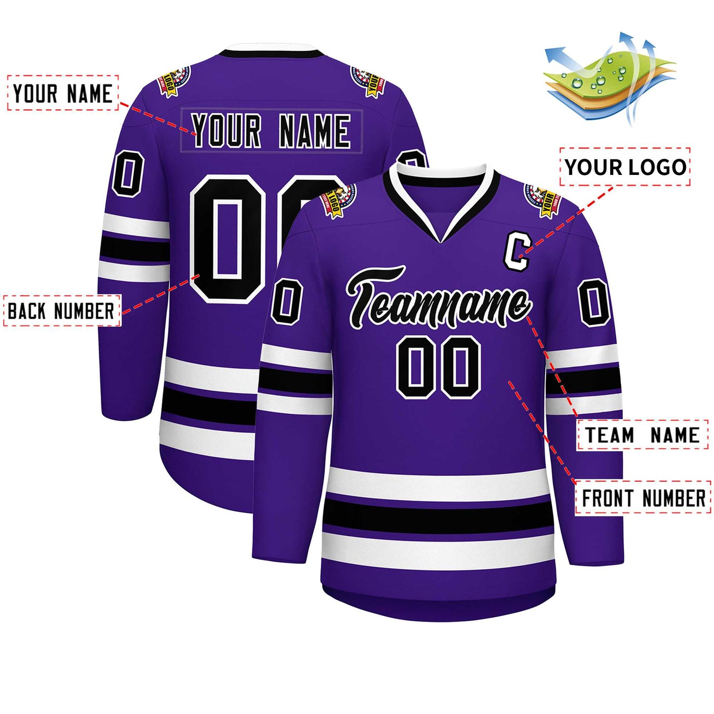 Custom Purple Black-White Classic Style Hockey Jersey Limited