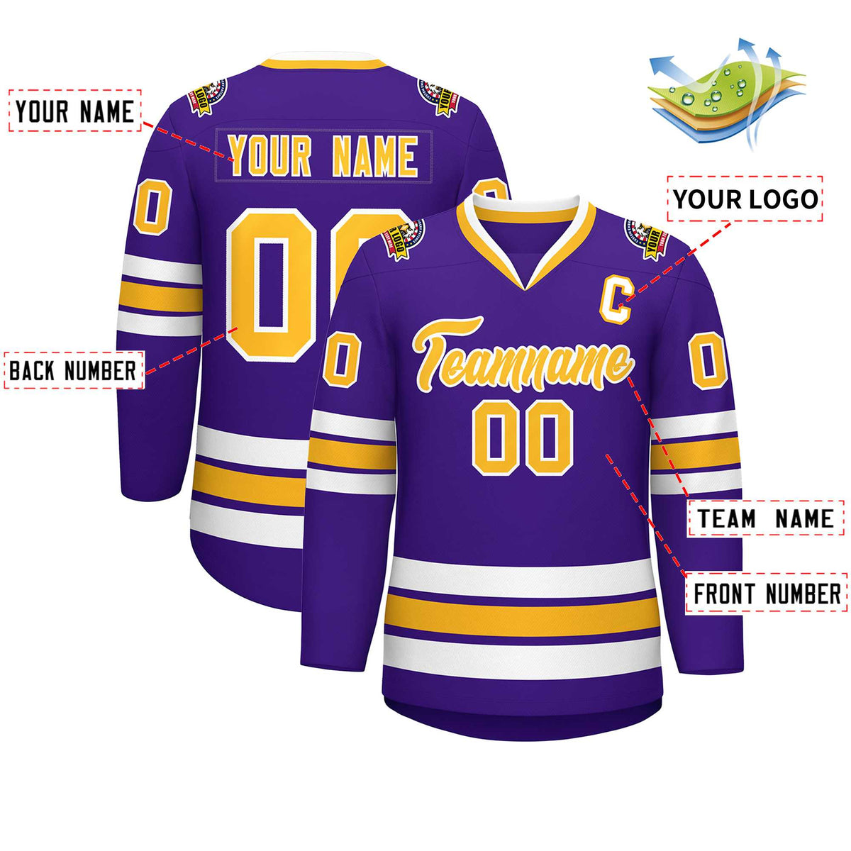 Custom Purple Gold-White Classic Style Hockey Jersey Limited