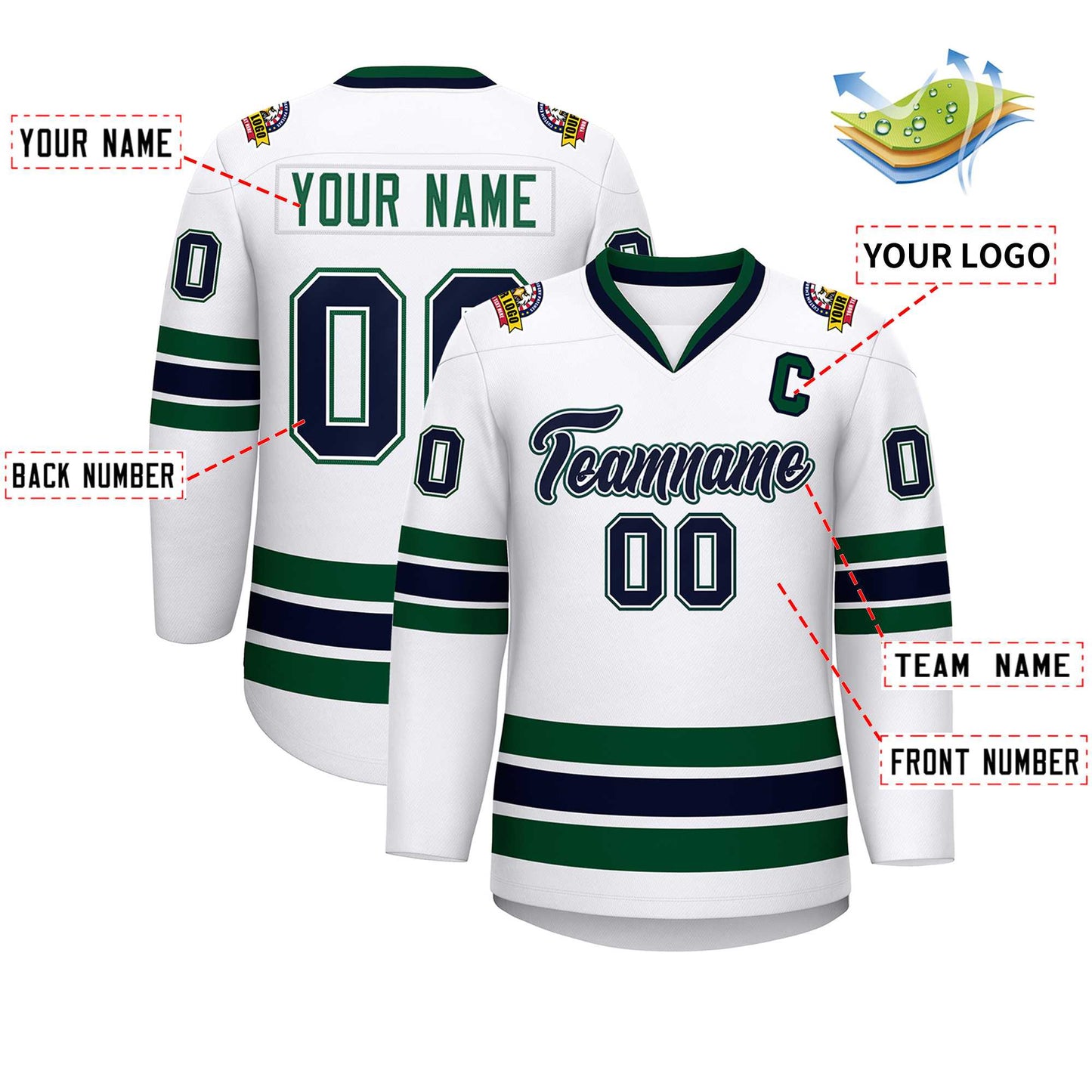 Custom White Navy White-Green Classic Style Hockey Jersey Limited