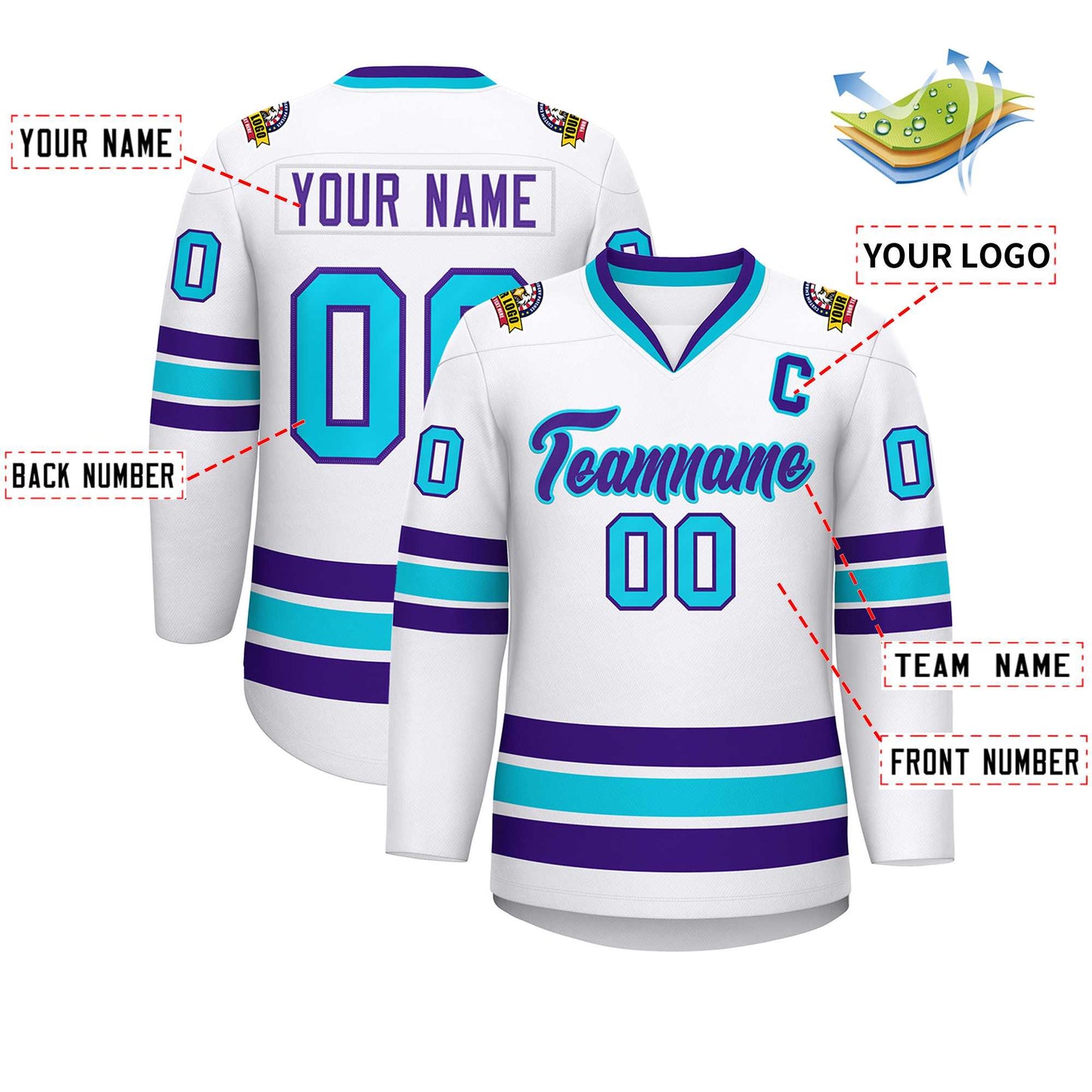 Custom White Purple-Powder Blue Classic Style Hockey Jersey Limited
