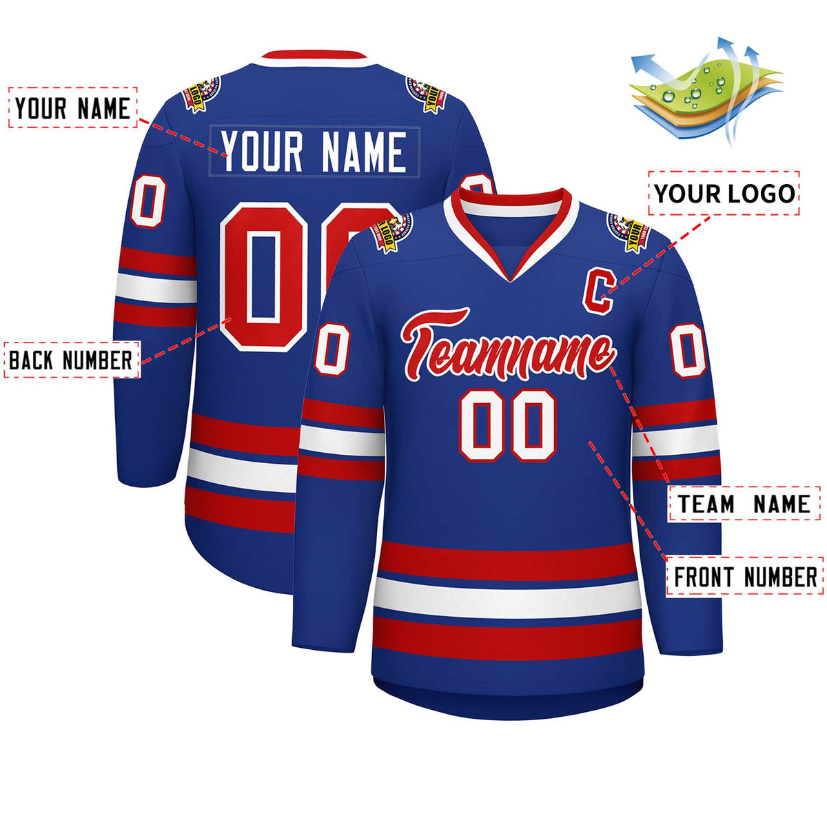 Custom Royal Red-White Classic Style Hockey Jersey Limited