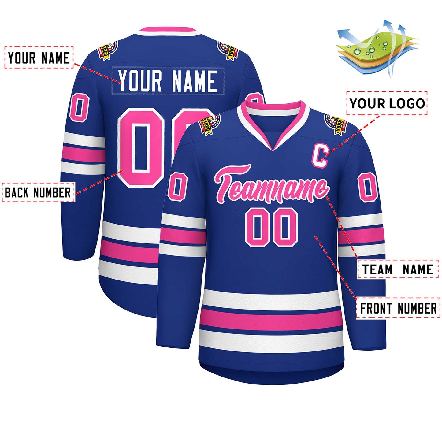 Custom Royal Pink-White Classic Style Hockey Jersey Limited