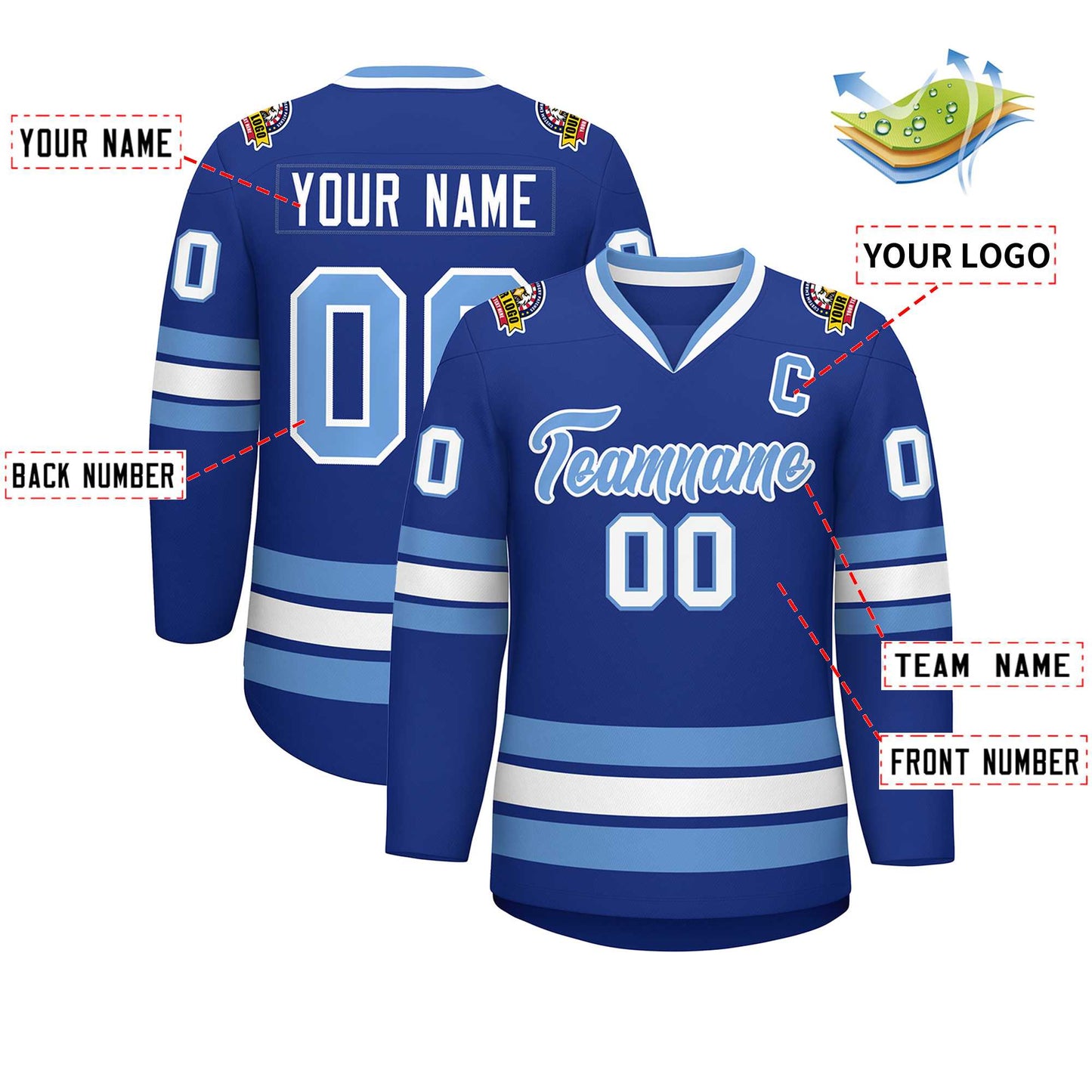 Custom Royal Light Blue-White Classic Style Hockey Jersey Limited