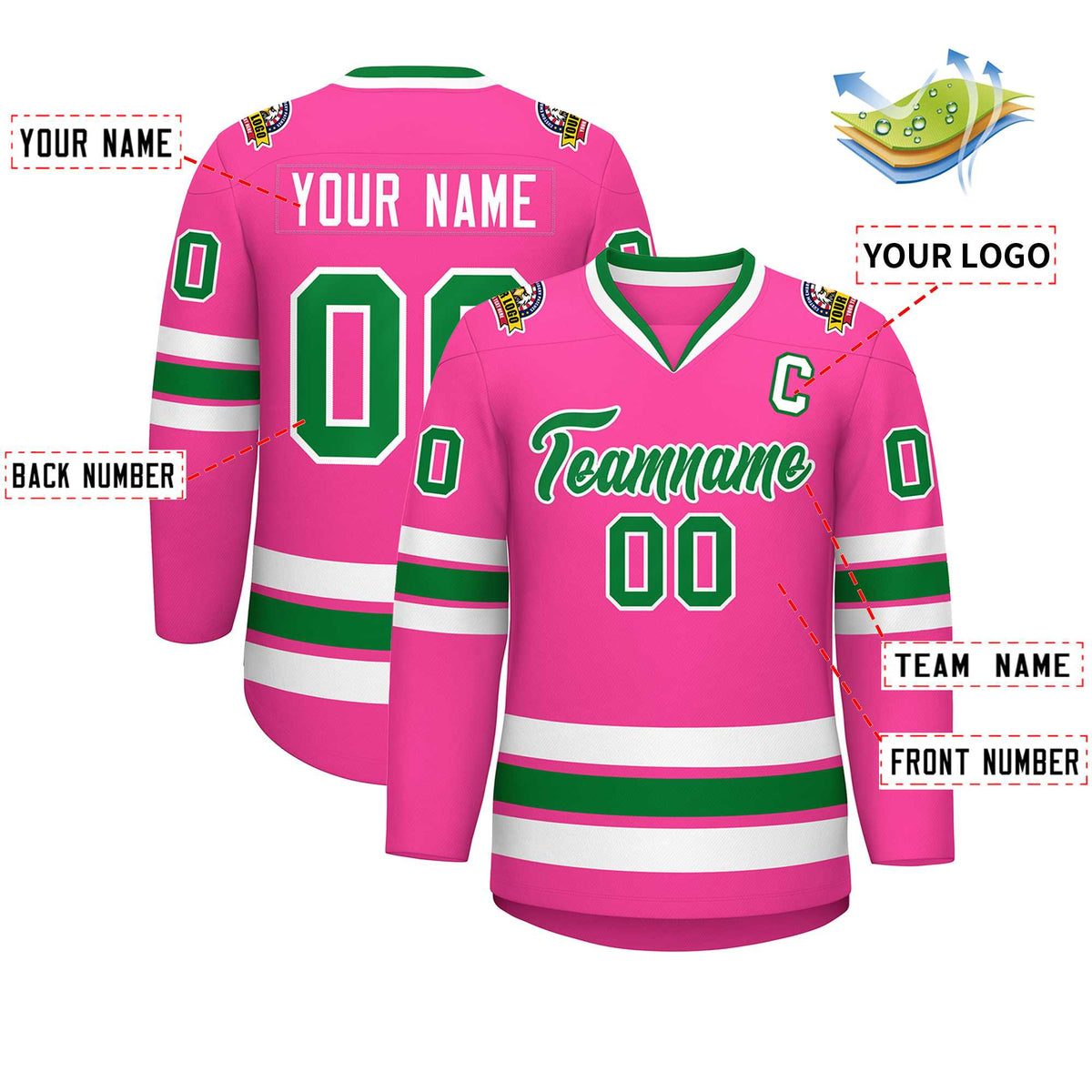 Custom Pink Kelly Green-White Classic Style Hockey Jersey Limited