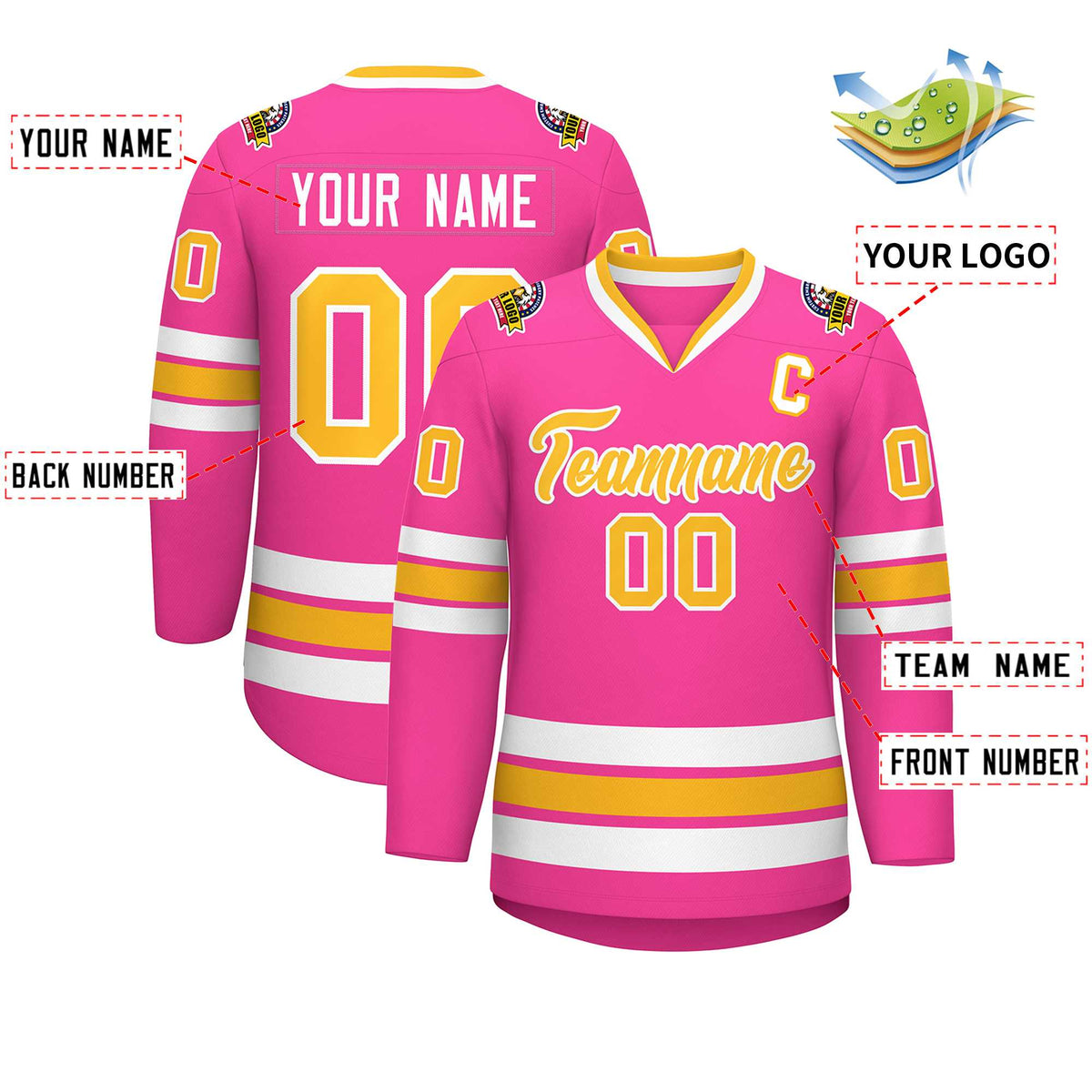 Custom Pink Gold-White Classic Style Hockey Jersey Limited