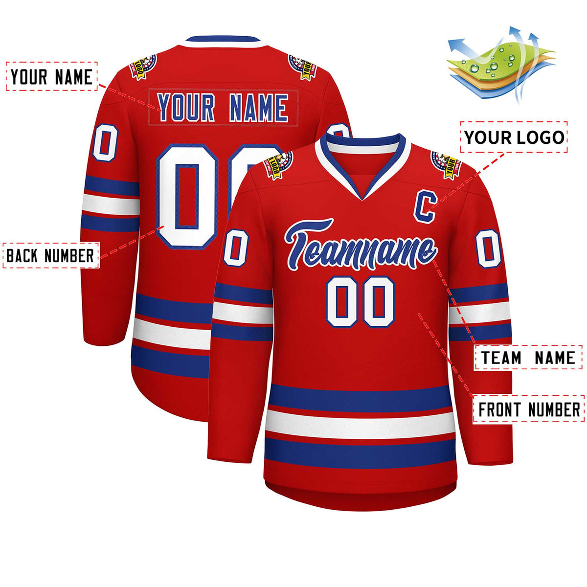 Custom Red Royal-White Classic Style Hockey Jersey Limited