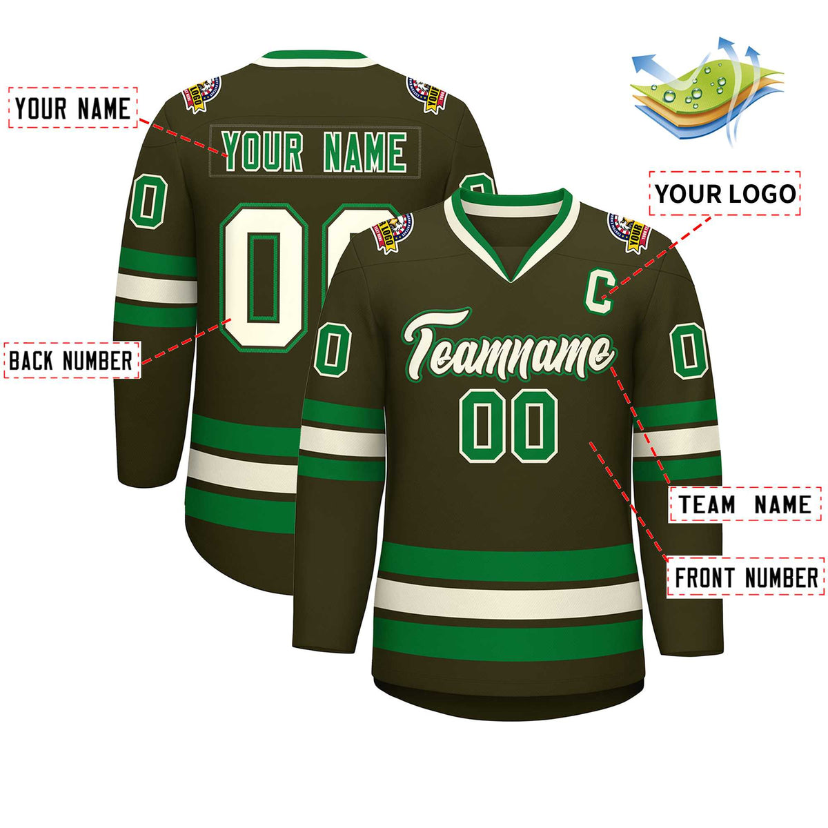 Custom Olive Khaki Olive-Kelly Green Classic Style Hockey Jersey Limited