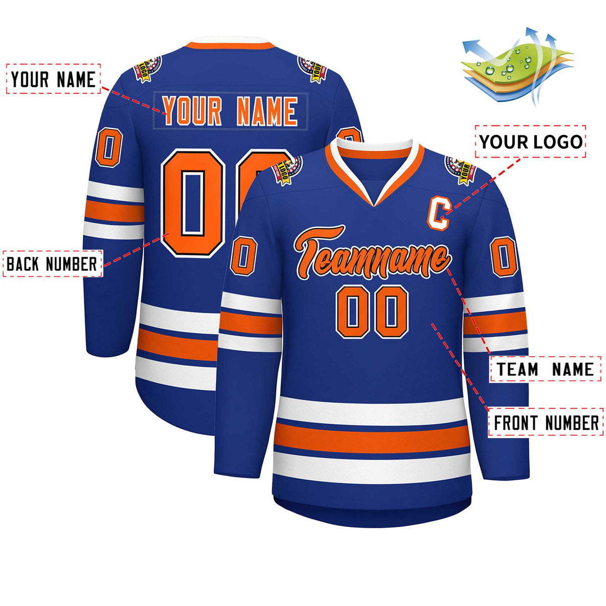 Custom Royal Orange Black-White Classic Style Hockey Jersey Limited