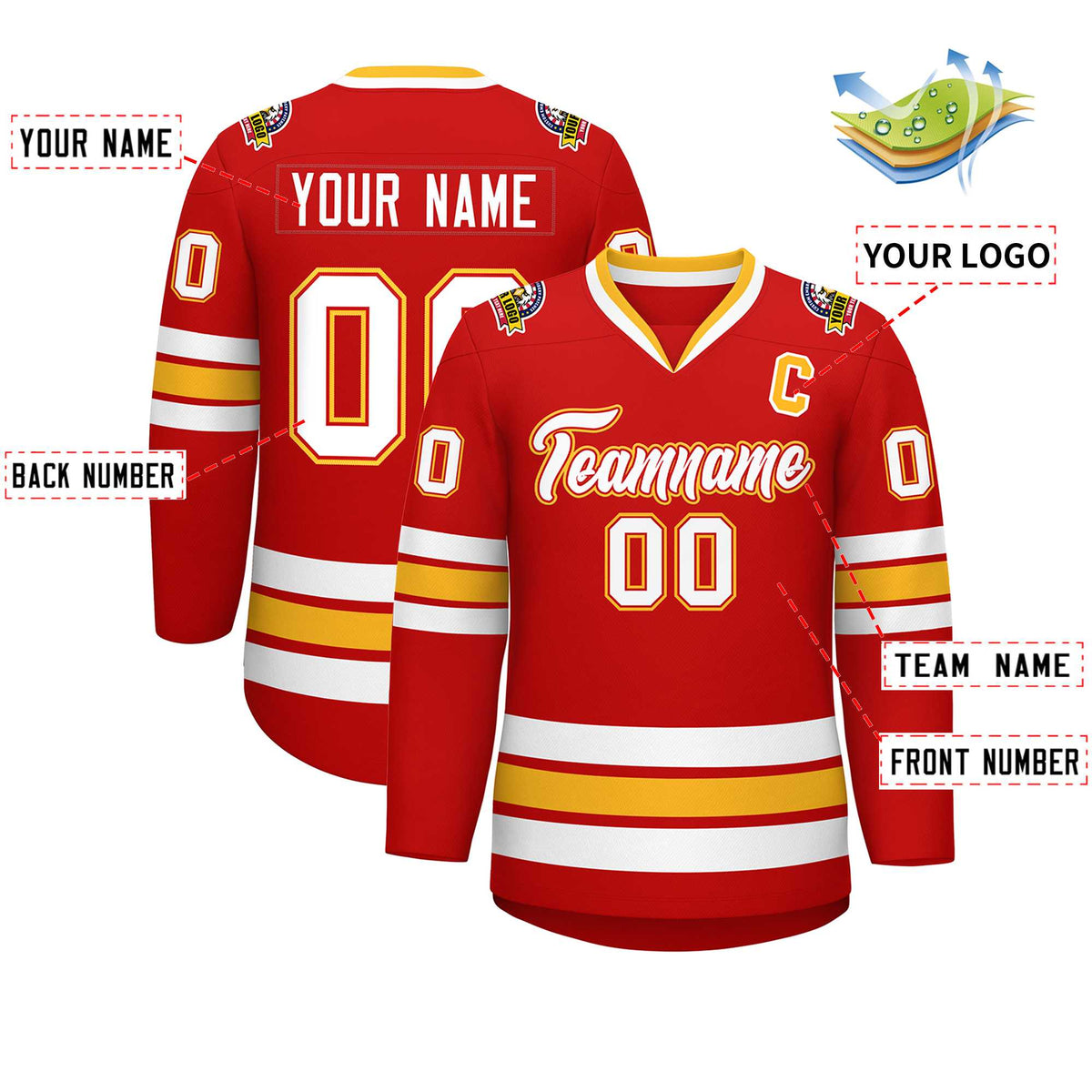 Custom Red White Red-Gold Classic Style Hockey Jersey Limited