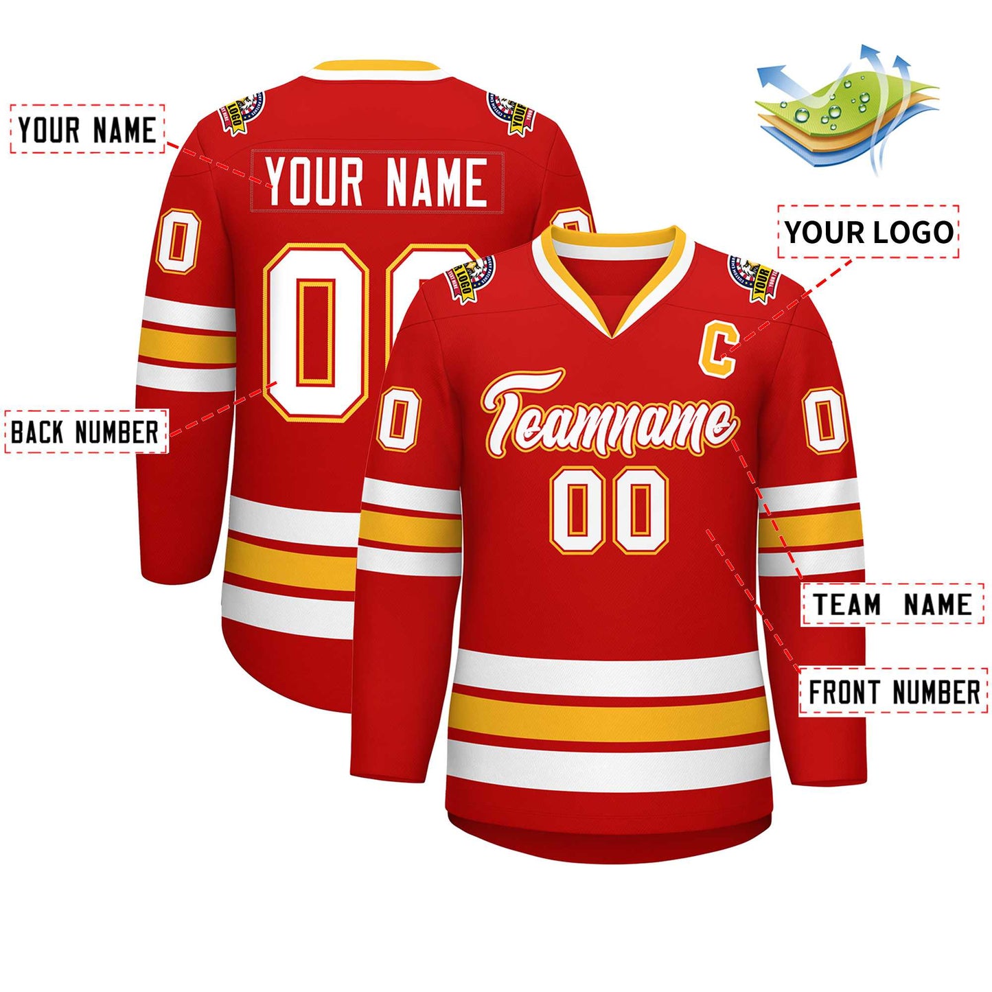Custom Red White Red-Gold Classic Style Hockey Jersey Limited