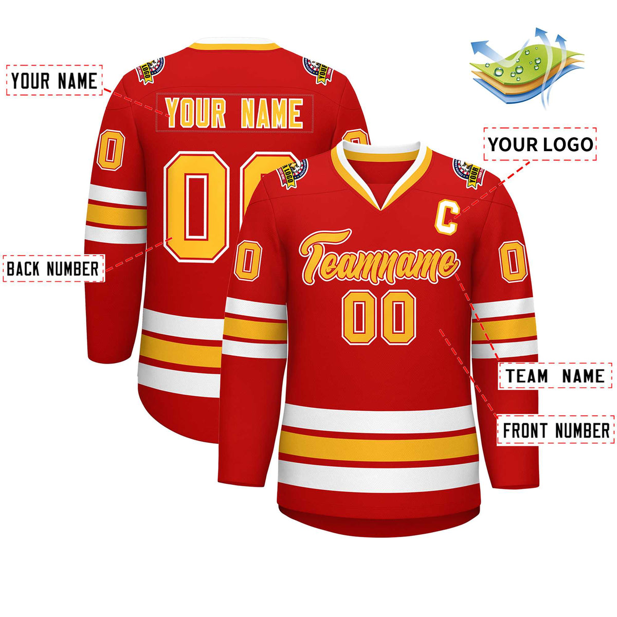 Custom Red Gold Red-White Classic Style Hockey Jersey Limited