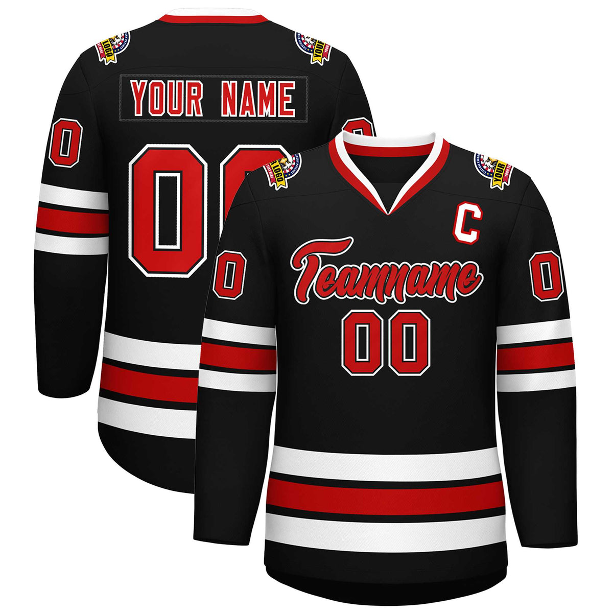 Custom Black Red Black-White Classic Style Hockey Jersey
