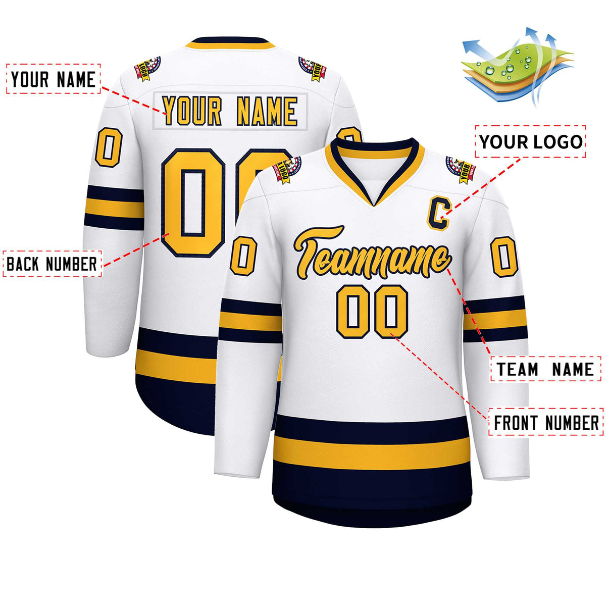 Custom White Gold-Navy Classic Style Hockey Jersey Limited