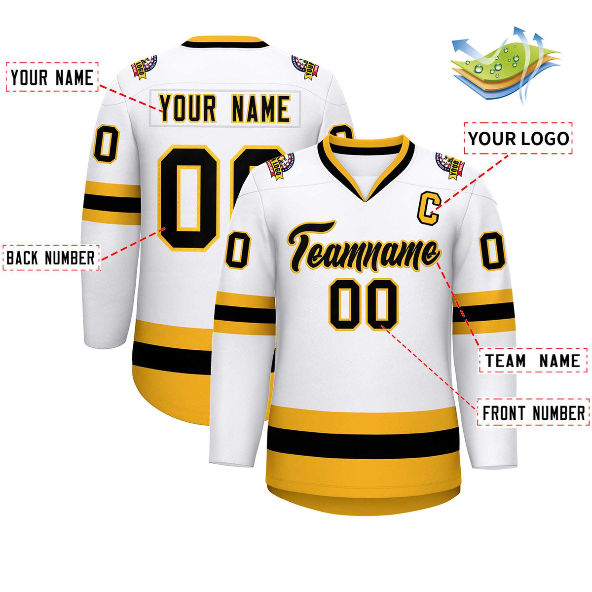 Custom White Black-Gold Classic Style Hockey Jersey Limited
