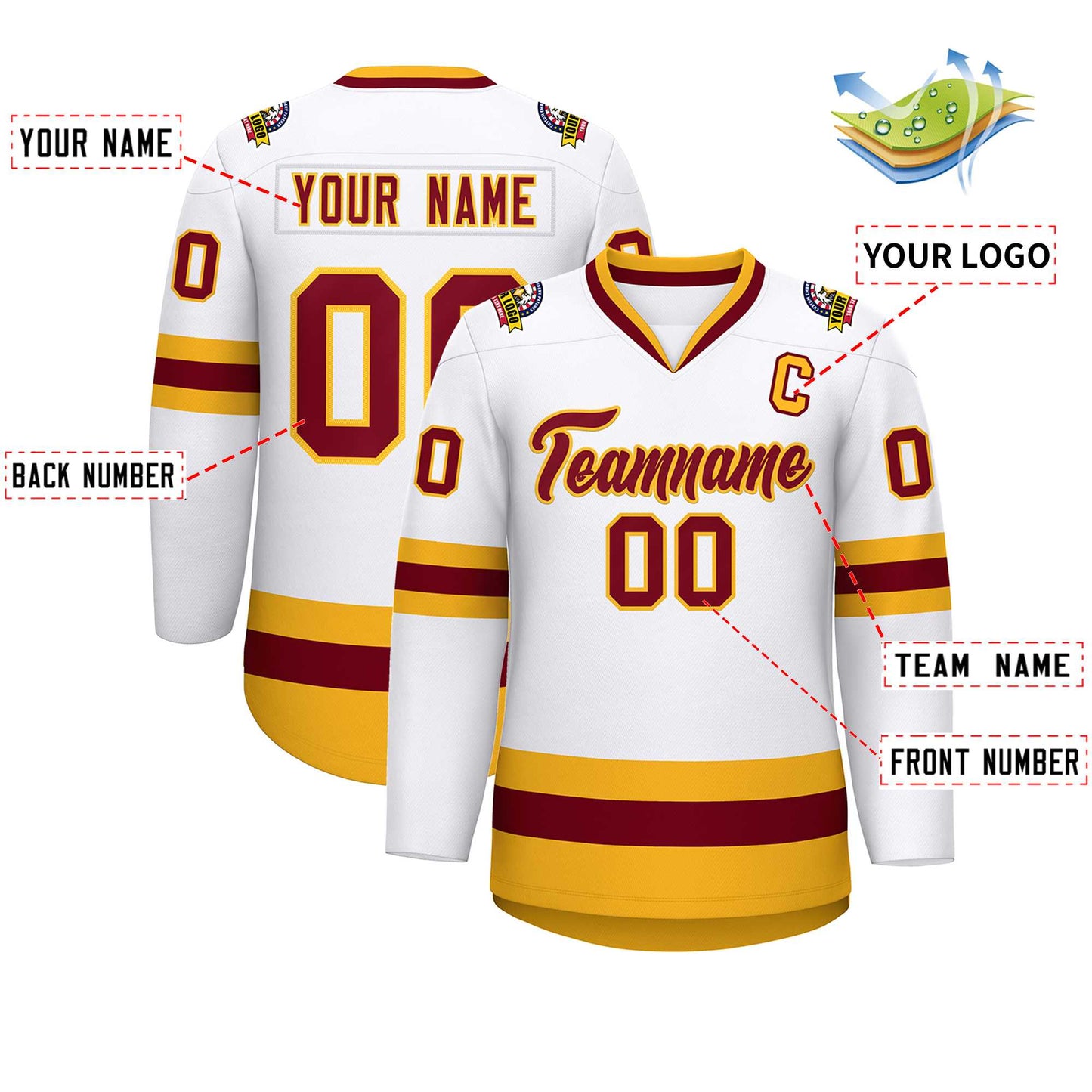 Custom White Crimson-Gold Classic Style Hockey Jersey Limited