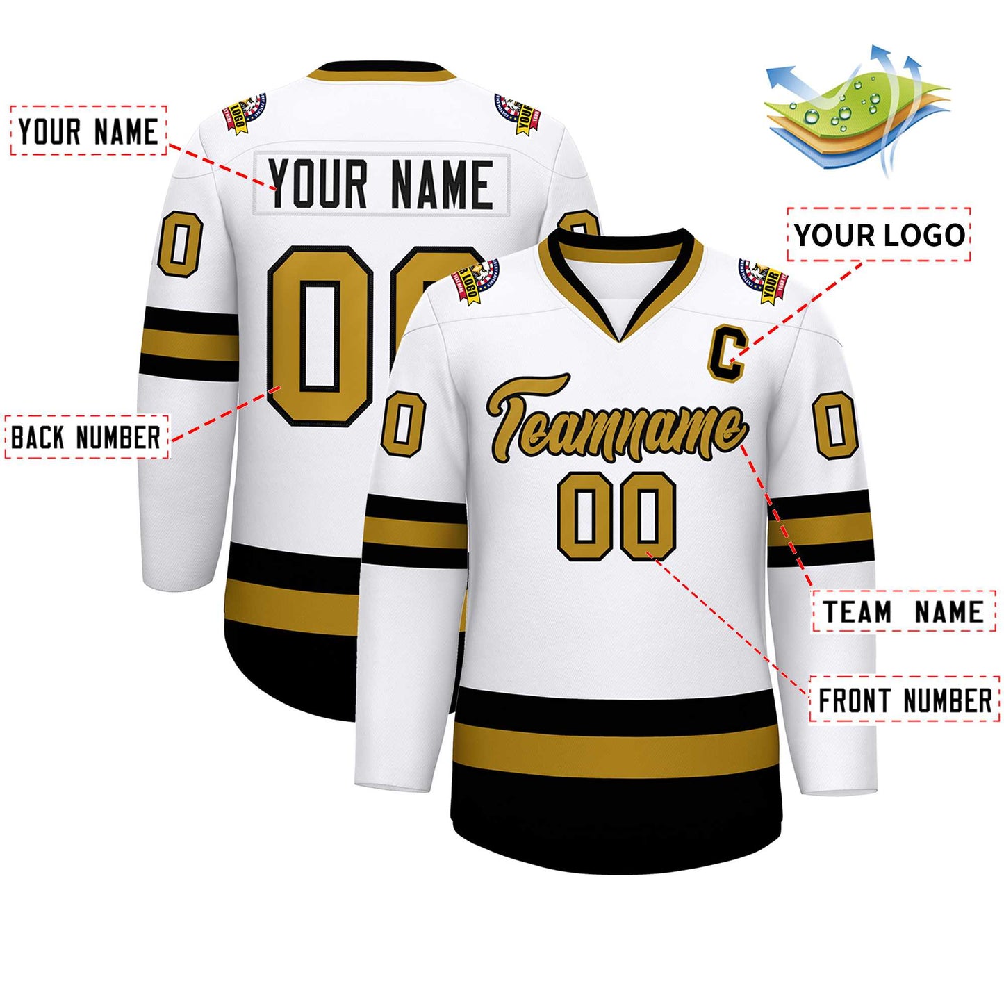Custom White Old Gold-Black Classic Style Hockey Jersey Limited