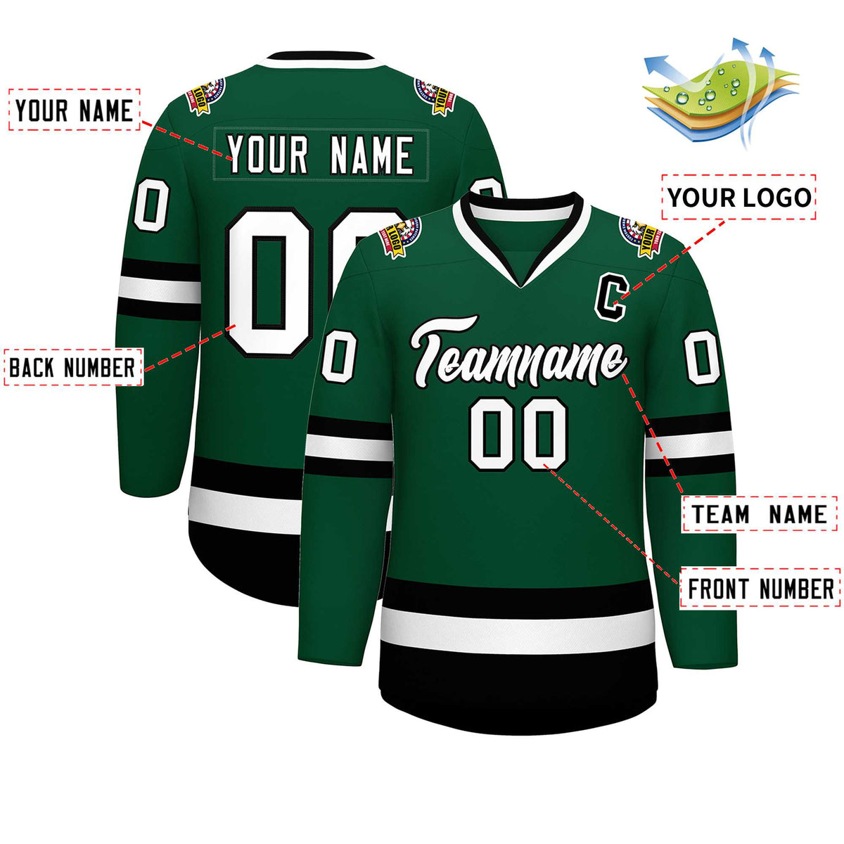Custom Green White-Black Classic Style Hockey Jersey Limited