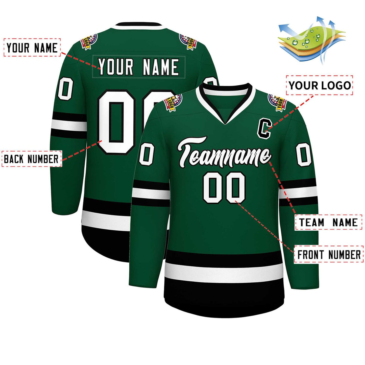Custom Green White-Black Classic Style Hockey Jersey Limited