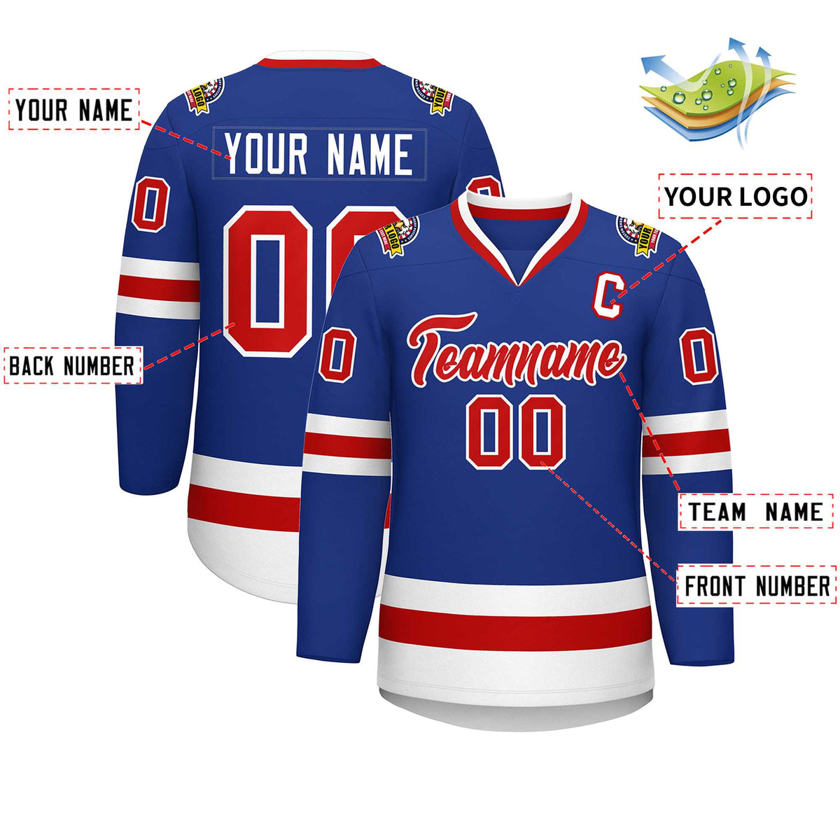 Custom Royal Red-White Classic Style Hockey Jersey Limited
