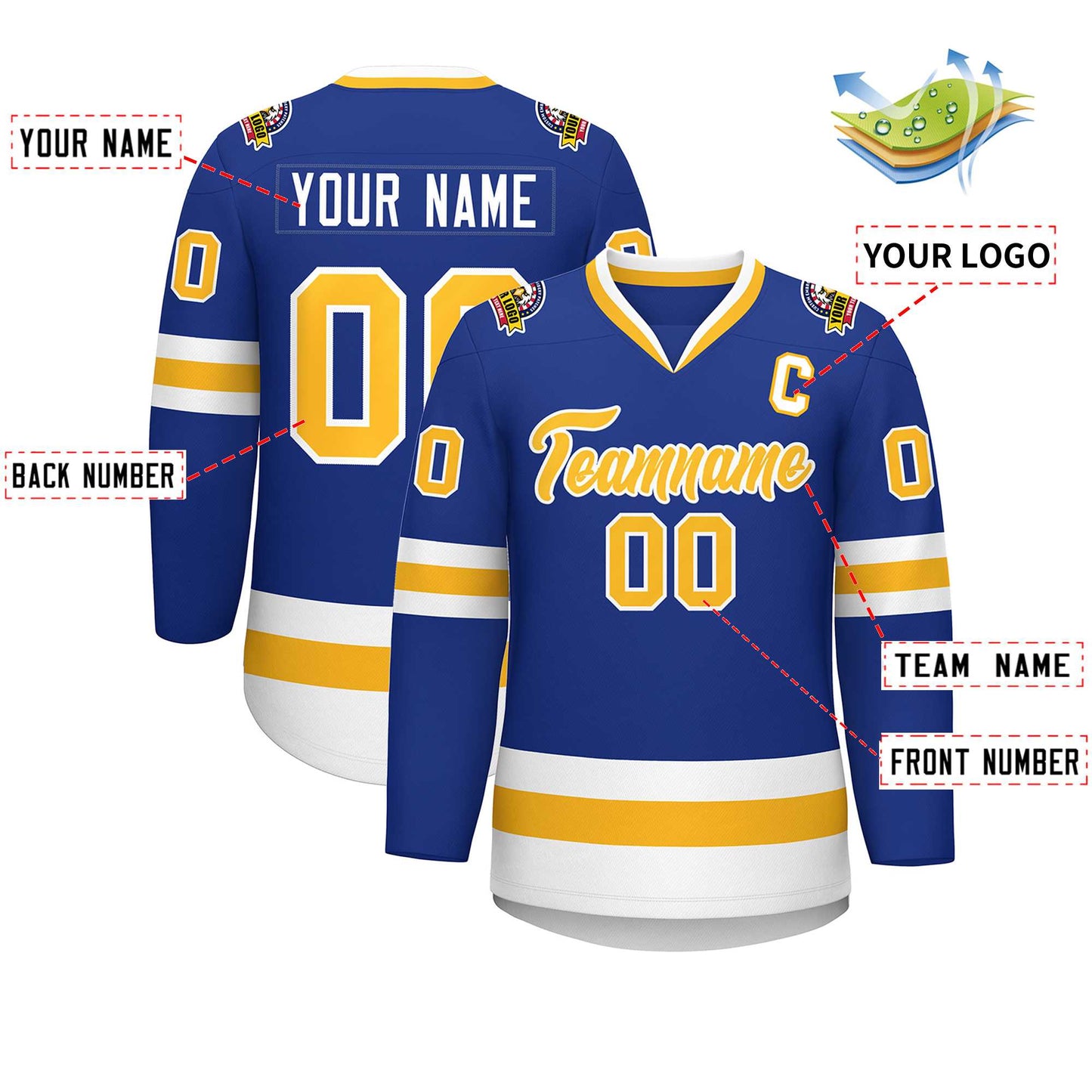 Custom Royal Gold-White Classic Style Hockey Jersey Limited