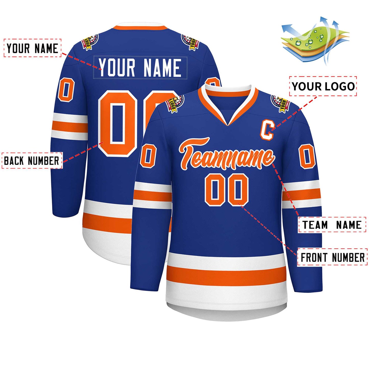 Custom Royal Orange-White Classic Style Hockey Jersey Limited