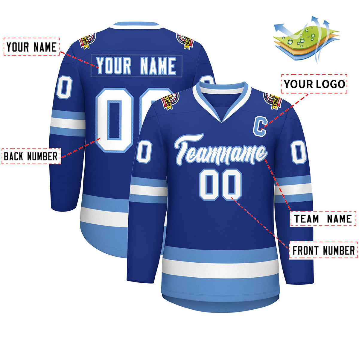 Custom Royal White-Light Blue Classic Style Hockey Jersey Limited