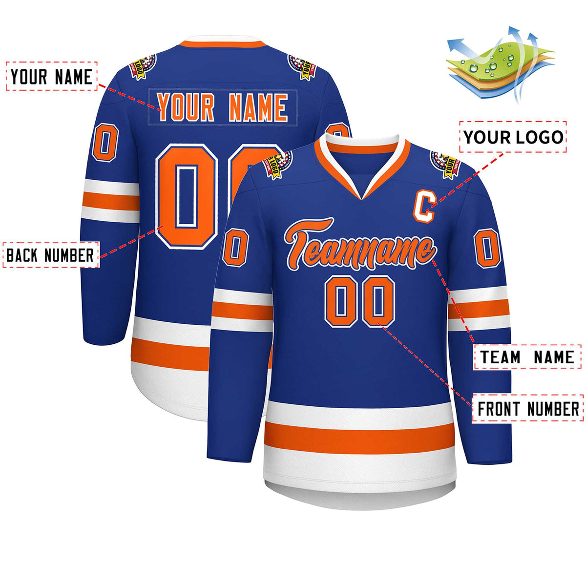 Custom Royal Orange Royal-White Classic Style Hockey Jersey Limited