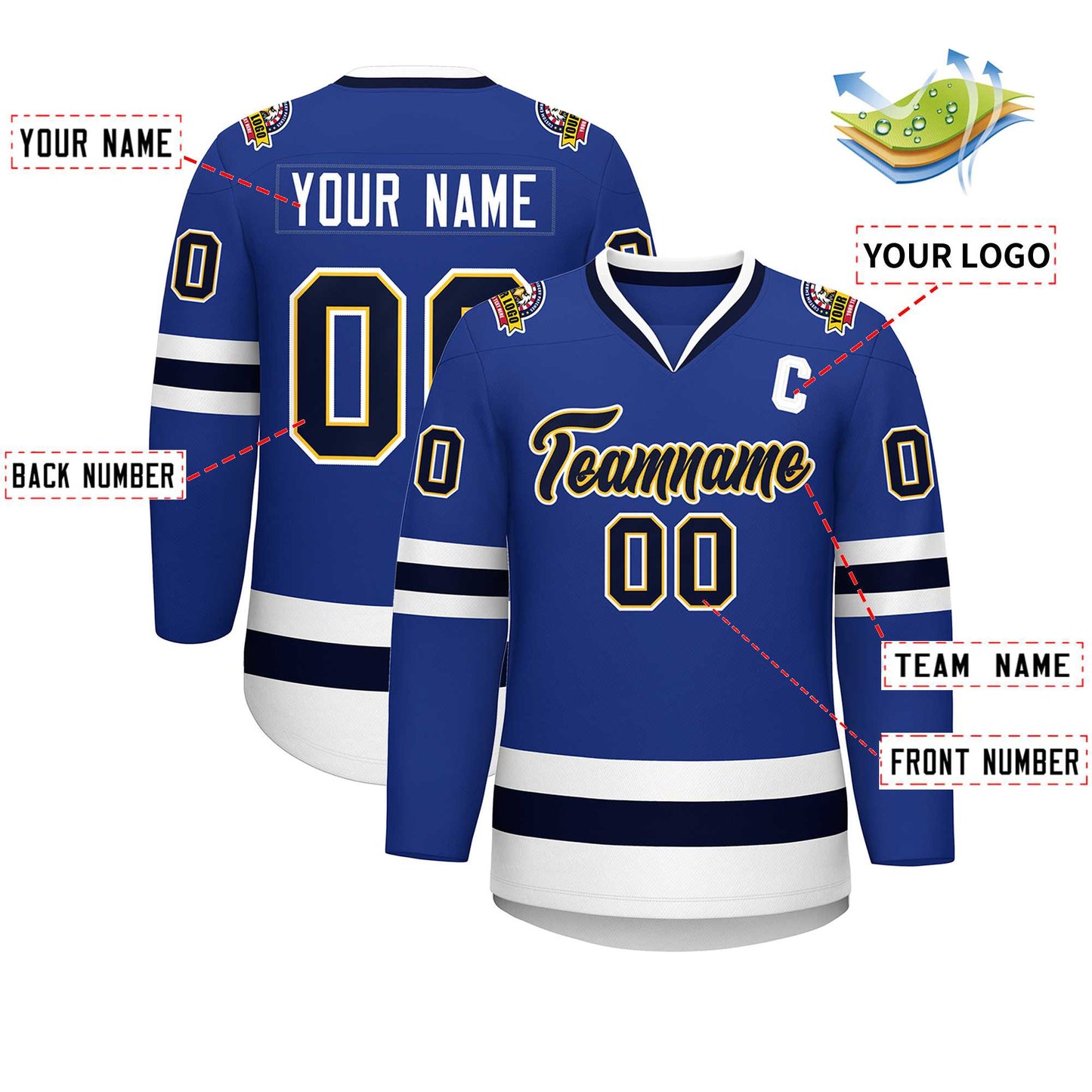 Custom Royal Navy Gold-White Classic Style Hockey Jersey Limited