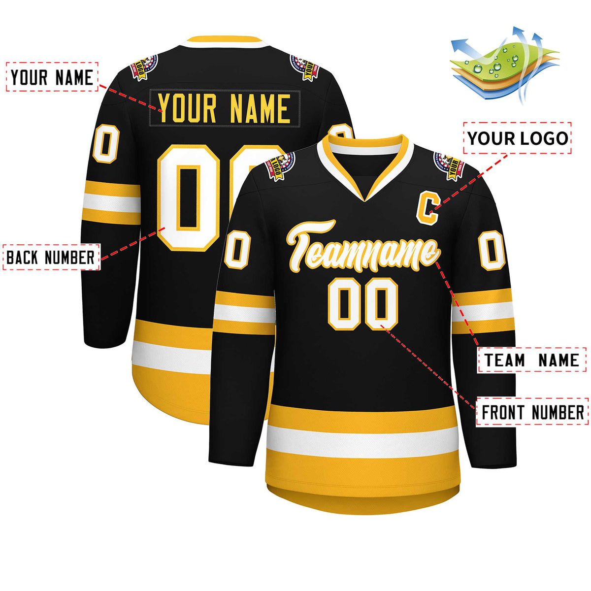Custom Black White-Gold Classic Style Hockey Jersey Limited